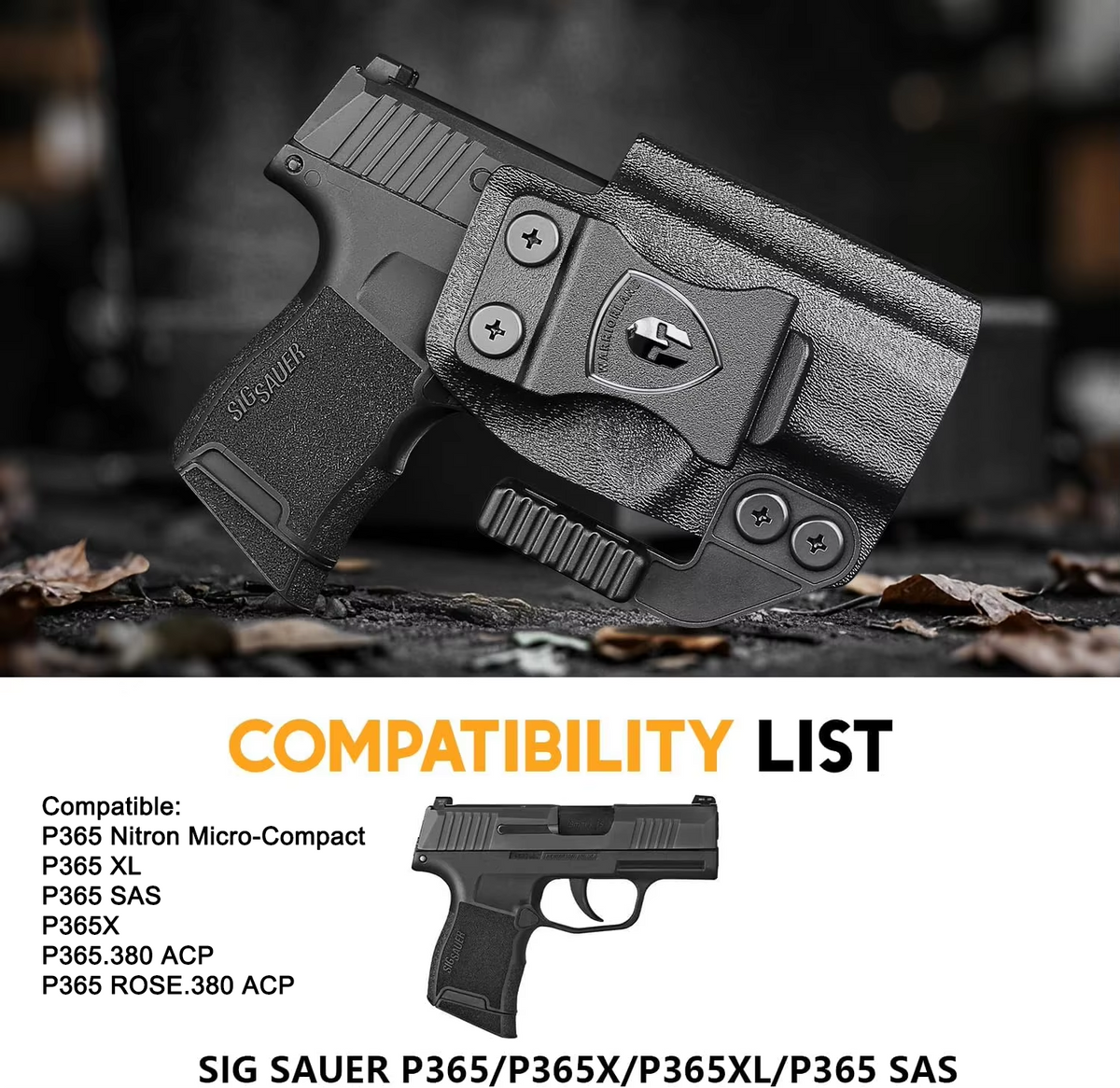 WARRIORLAND IWB Kydex Holster Compatible with Sig Sauer P365 P365 XL P365 SAS P365X P365.380 ACP P365 ROSE.380 ACP, Inside Waistband Appendix Conceal Carry, with Claw & Adj. Retention & Cant, Right Hand.