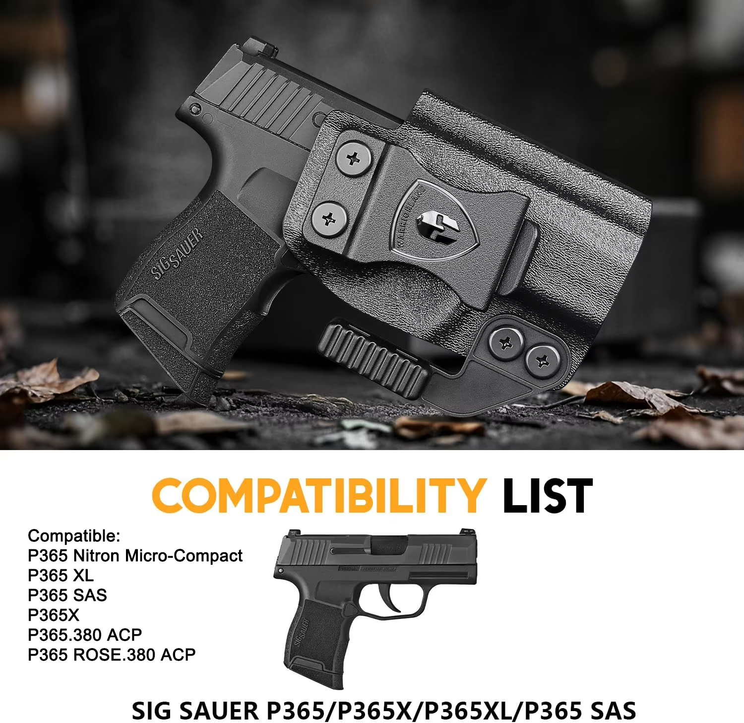 WARRIORLAND IWB Kydex Holster Compatible with Sig Sauer P365 P365 XL P365 SAS P365X P365.380 ACP P365 ROSE.380 ACP, Inside Waistband Appendix Conceal Carry, with Claw & Adj. Retention & Cant, Right Hand.