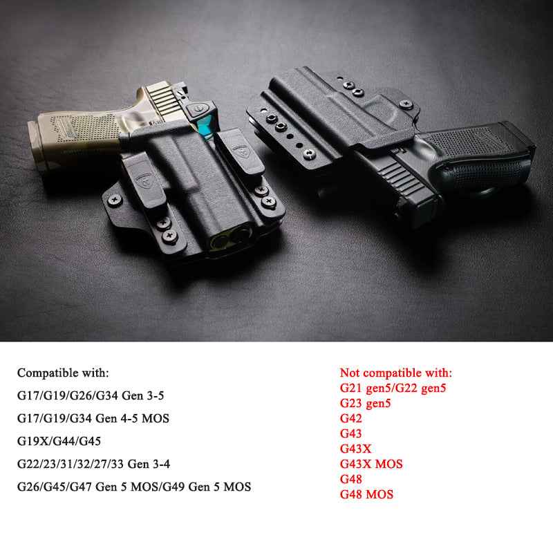 IWB & OWB Convertible Holster, Fit Glock 17/19/26/34 Gen 3-5 & Glock 23/32 Gen 3-4,G17/G19 Gen4-5 MOS ,G19/G26/G34 Gen5 MOS G19X G19 Gen4 MOS G44 G45 G45 MOS Optic Ready, Adj Ride Height,Right Hand | Warriorland
