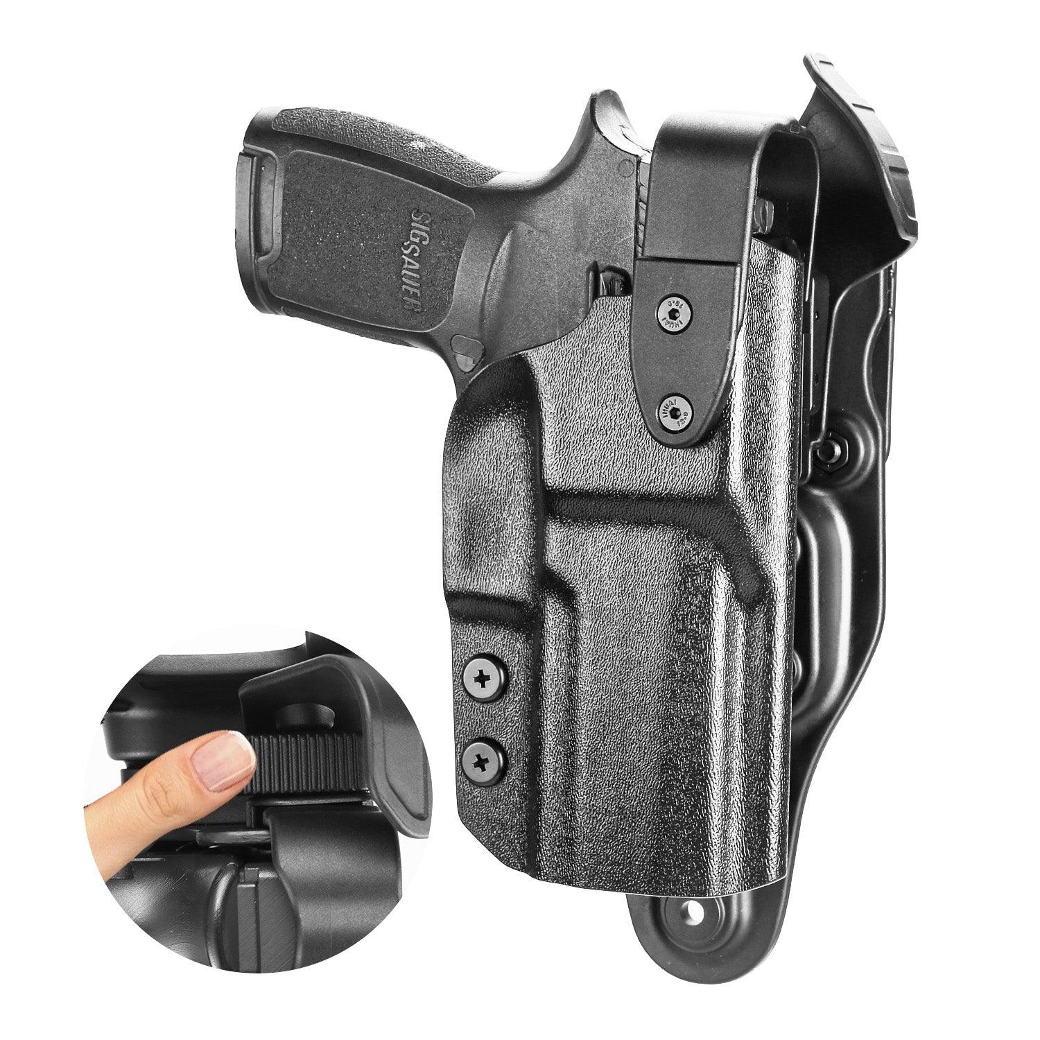 P320 Holster Level II Retention w/Hook Guard & Rotating Hood: Sig Sauer P320 Full Size/Compact/ P320 M17/P320 M18/P320 X Carry/P320 XFM/P320 AXG Combat/P320 X Five, Adj. Retention & Ride Height, Right|WARRIORLAND WARRIORLAND