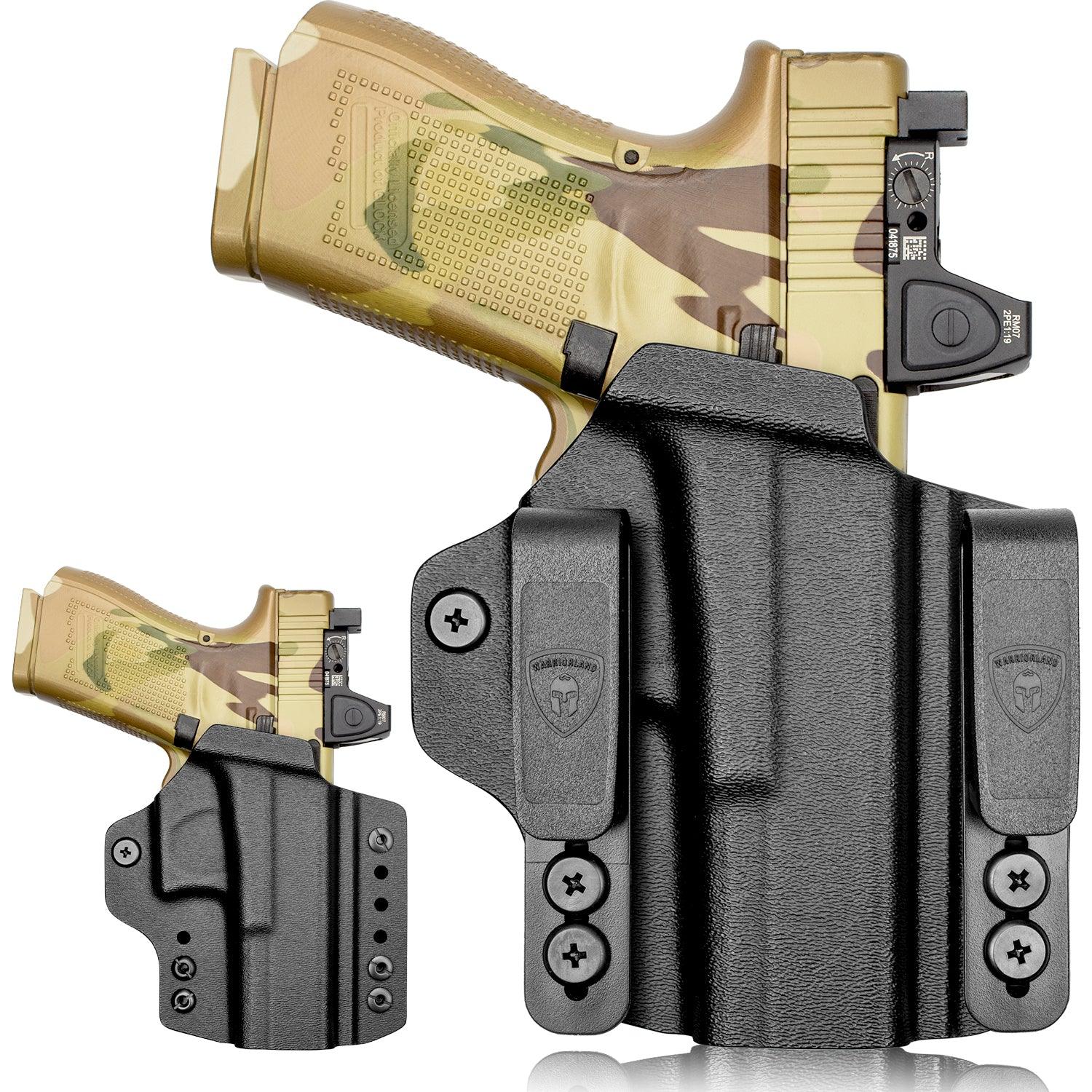 IWB & OWB Convertible Holster, Fit Glock 17/19/26/34 Gen 3-5 & Glock 23/32 Gen 3-4,G17/G19 Gen4-5 MOS ,G19/G26/G34 Gen5 MOS G19X G19 Gen4 MOS G44 G45 G45 MOS Optic Ready, Adj Ride Height,Right Hand | Warriorland WARRIORLAND