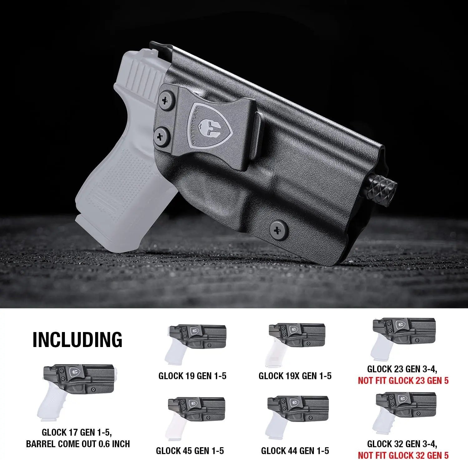 Kydex IWB Holster for Glock 17 19 23 26 32 Gen 4 5 19X 44 45 Right/ Left Handed | WARRIORLAND WARRIORLAND