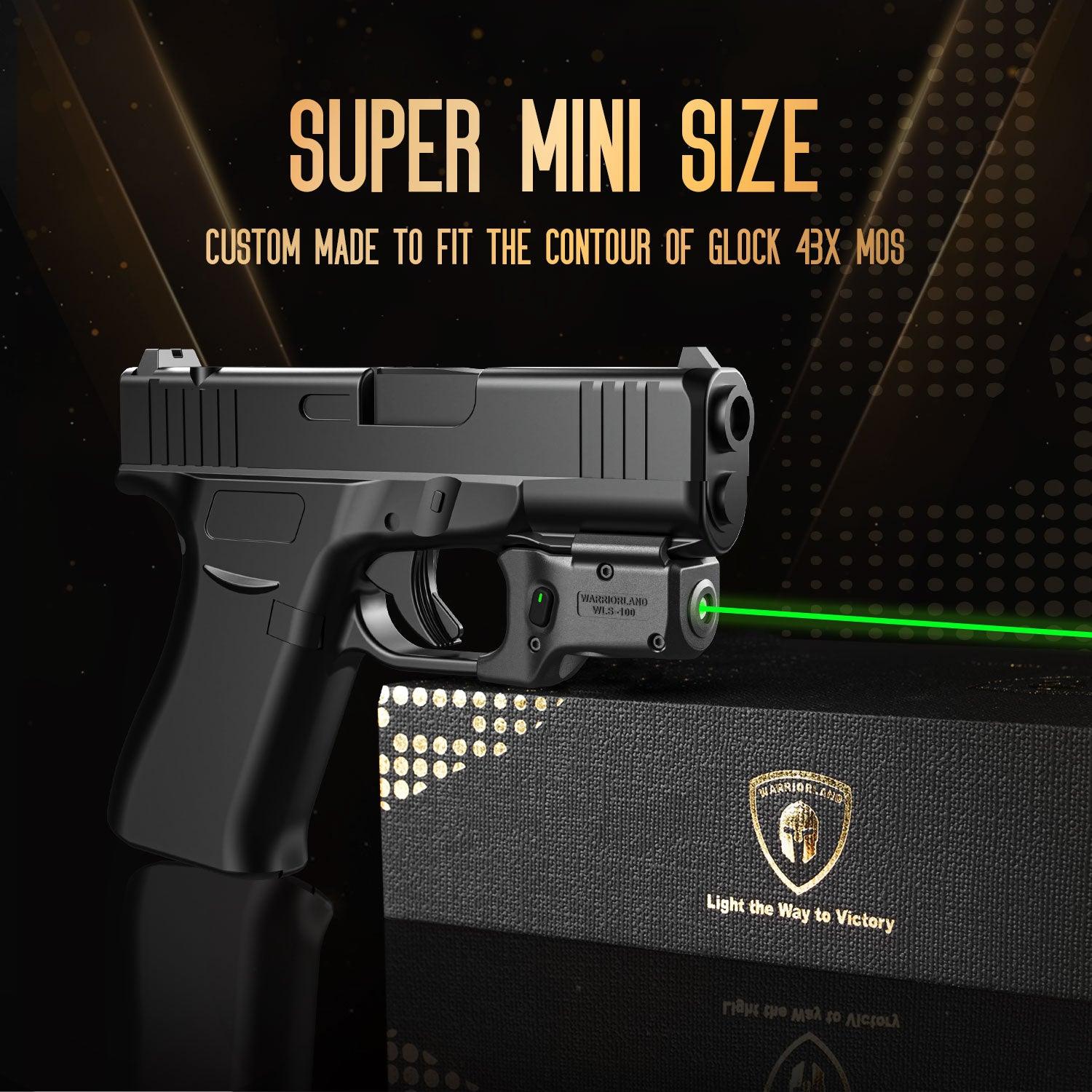 Green Laser Sight Designed to Fit Glock 43X MOS with Holster Combo, Green Beam Sight with Power Indicator, Custom-Made IWB Kydex Right Hand Holster, WLS-100G w/ G43X MOS Holster|WARRIORLAND WARRIORLAND