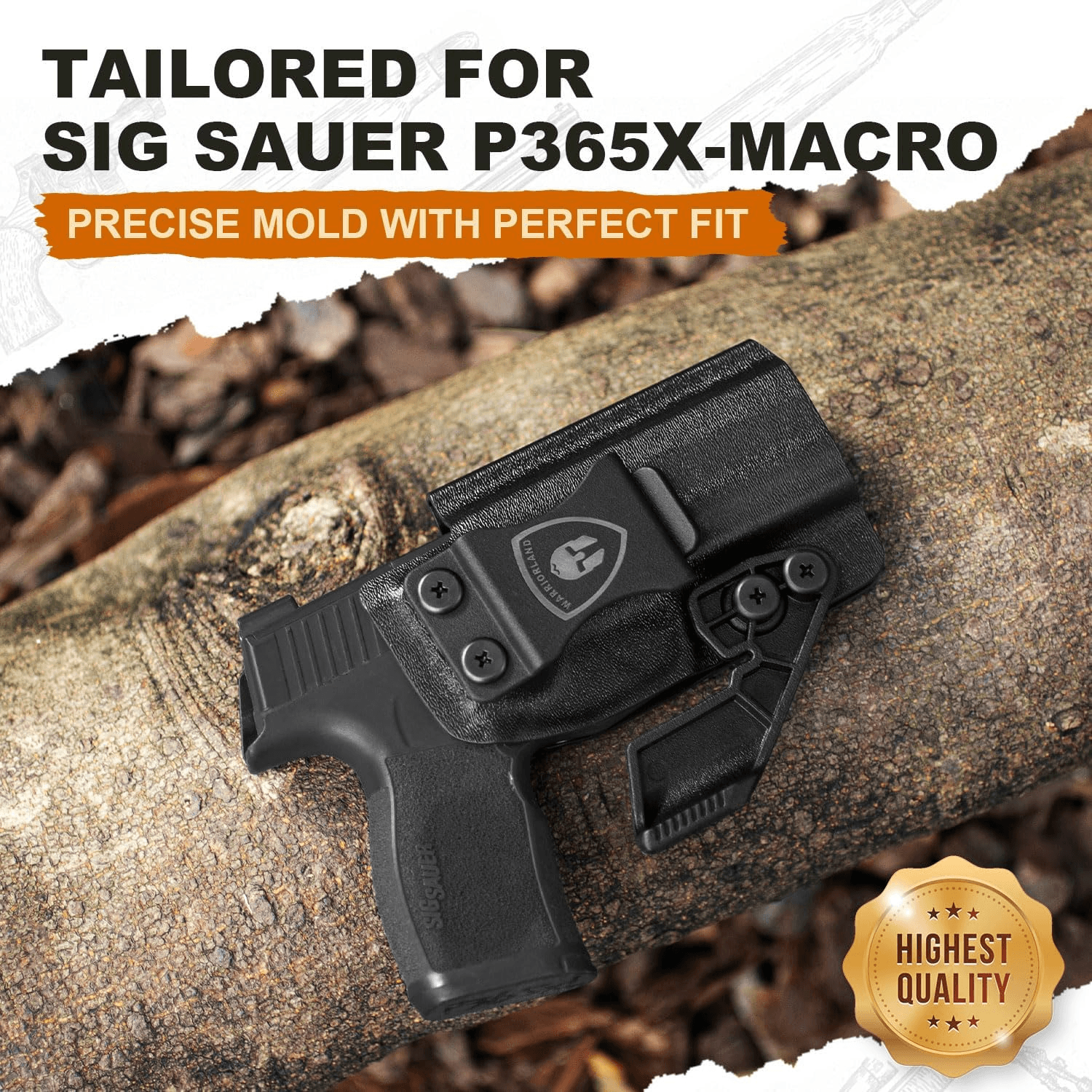 P365 X Macro Holster IWB Kydex Holster Optics Cut Fit: Sig Sauer P365-XMACRO, Inside Waistband Appendix Carry Holster Sig P365 X Macro, Adj. Retention & Cant, Right Hand|WARRIORLAND WARRIORLAND
