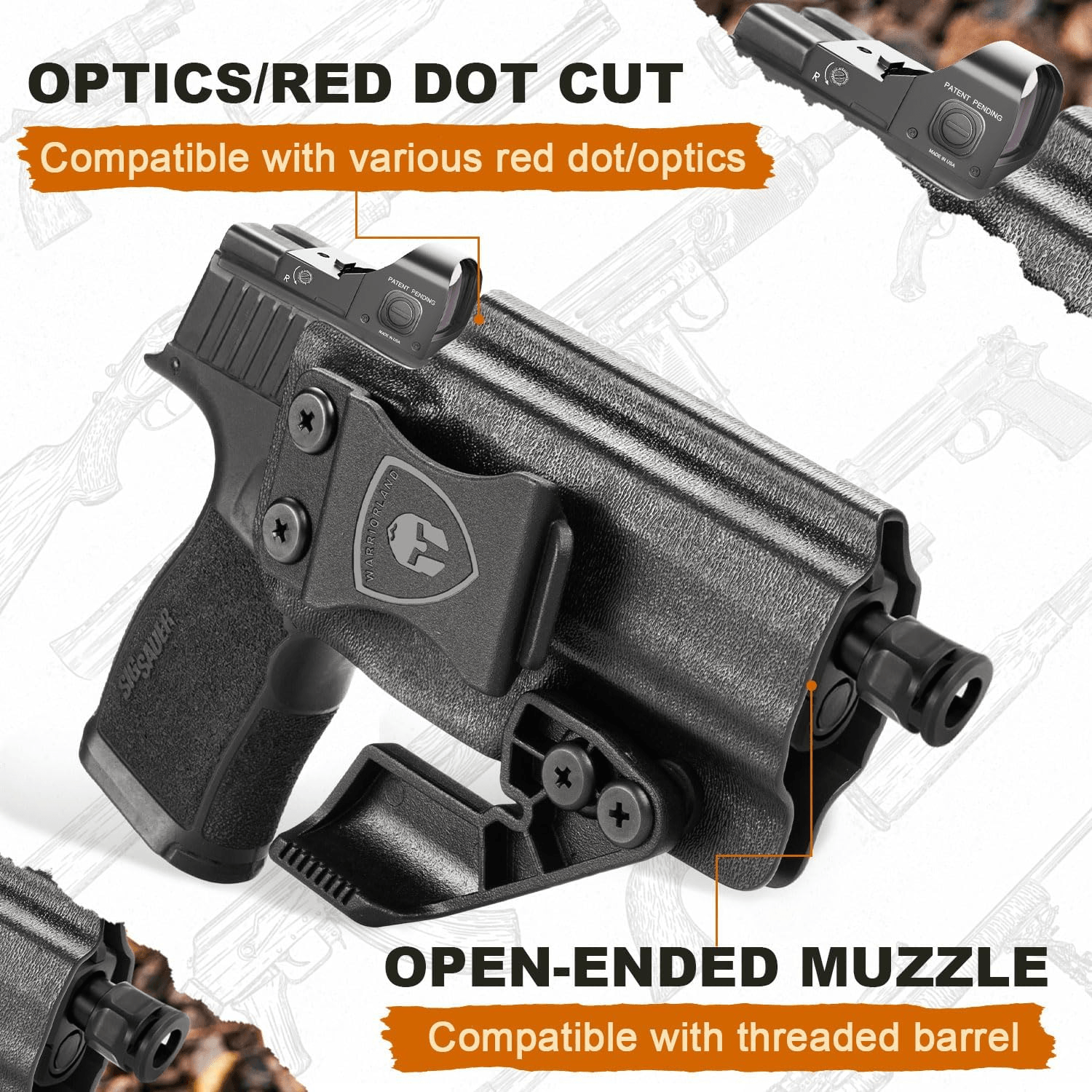 P365 X Macro Holster IWB Kydex Holster Optics Cut Fit: Sig Sauer P365-XMACRO, Inside Waistband Appendix Carry Holster Sig P365 X Macro, Adj. Retention & Cant, Right Hand|WARRIORLAND WARRIORLAND