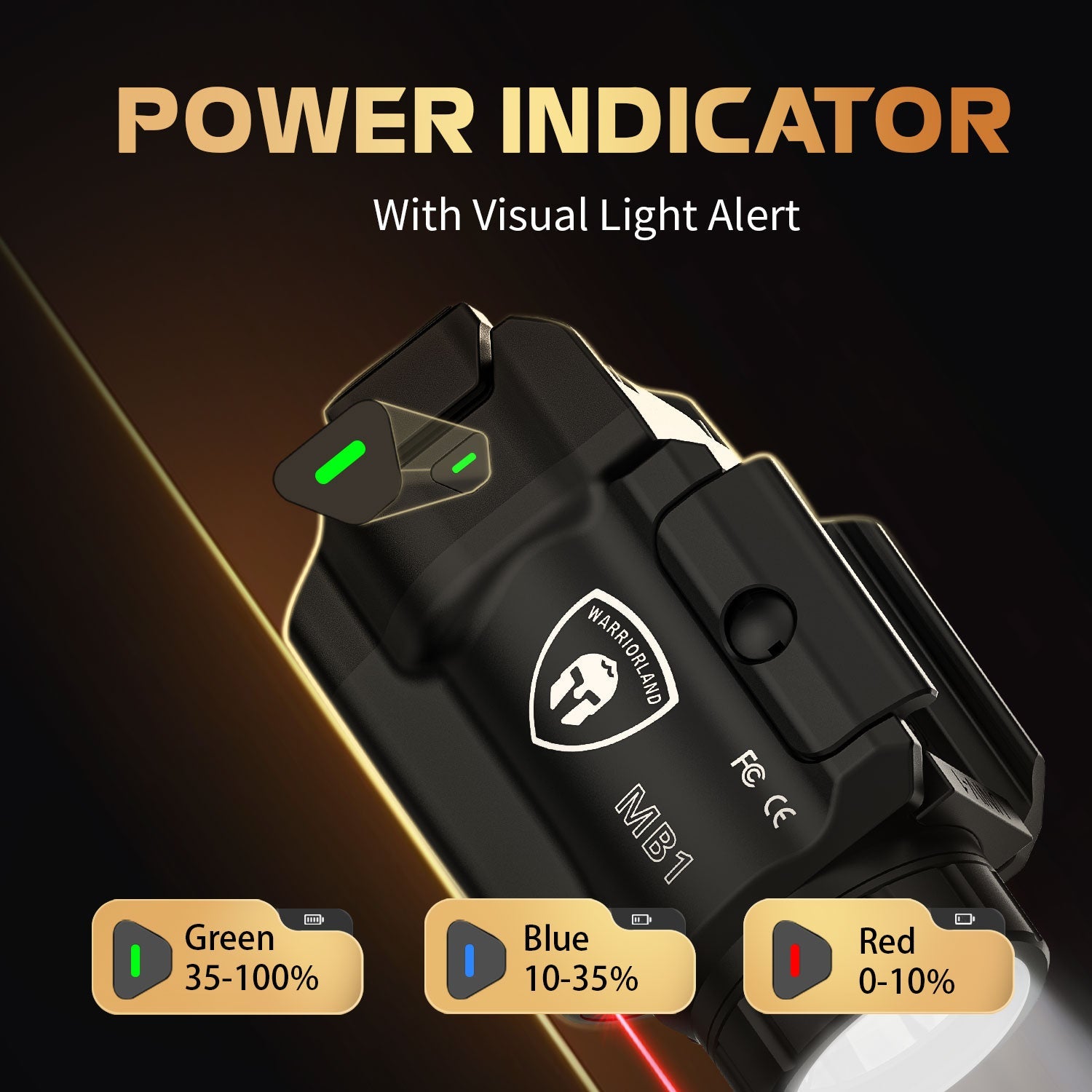 WARRIORLAND MB1 500 Lumens Pistol Light with Red Laser White LED Combo, Compact Weapon Light with Universal Rails fit for G17 G19 P365 1911 and Other 60+ Models, Tactical Light with Battery Indicator WARRIORLAND