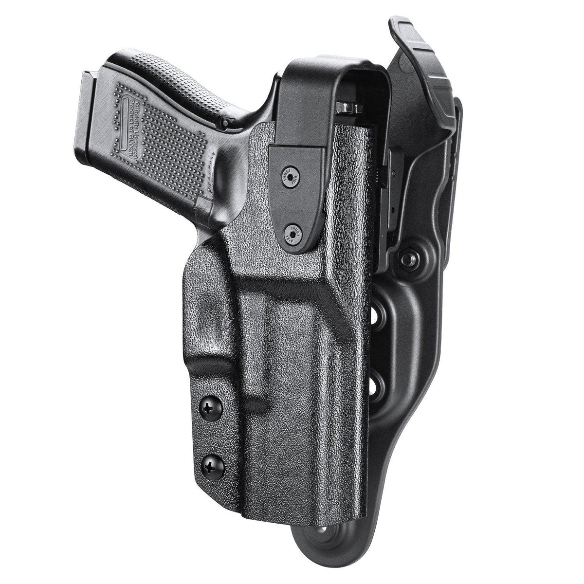 Glock 19  Holster Level II Retention w/Hook Guard & Rotating Hood: Glock 17 Gen3-5 G19 Gen3-5  G19X  G23 Gen3-4  G26 Gen3-5   G32 Gen3-4  G34 Gen3-5   G44  G45, 2.25 , Adj. Retention & Ride Height, Right Hand|WARRIORLAND WARRIORLAND