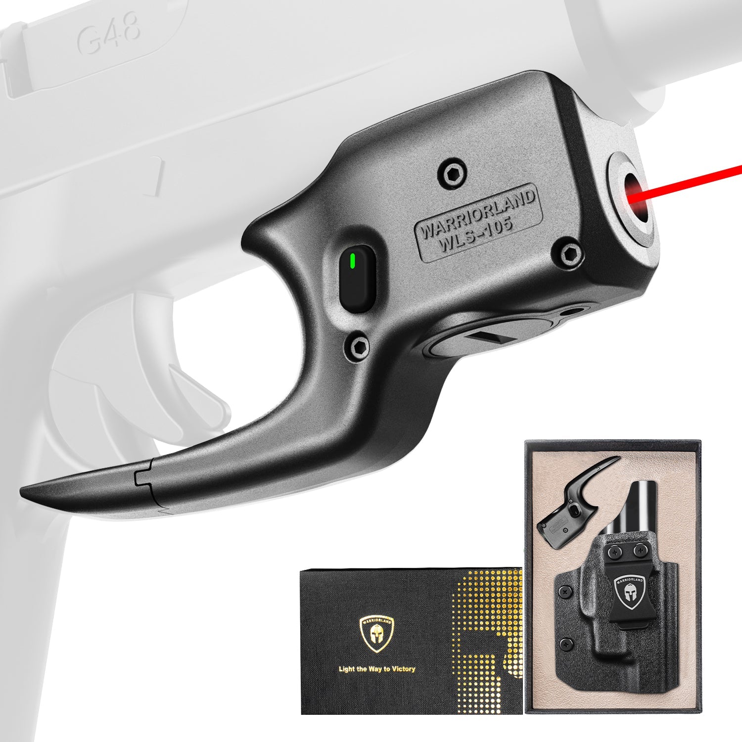 Red Laser Sight Designed to Fit Glock 48 with Holster Combo, Red Beam Sight with Power Indicator, Custom-Made IWB Kydex Holster Right Hand, WLS-105 w/ G48 Holster WARRIORLAND