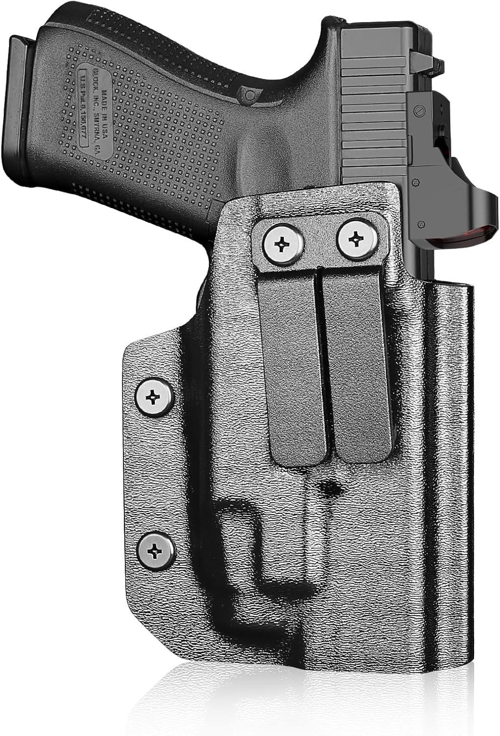 IWB Kydex Holster for Glock 19 with TLR7/ TLR7A, Fit Glock 17/19 Gen 3-5, 23/32 Gen 3-4 & 19X/ 44/45, Inside Waistband Conceal Carry, Optic Cut, Adj. Cant & Retention, Right Hand.