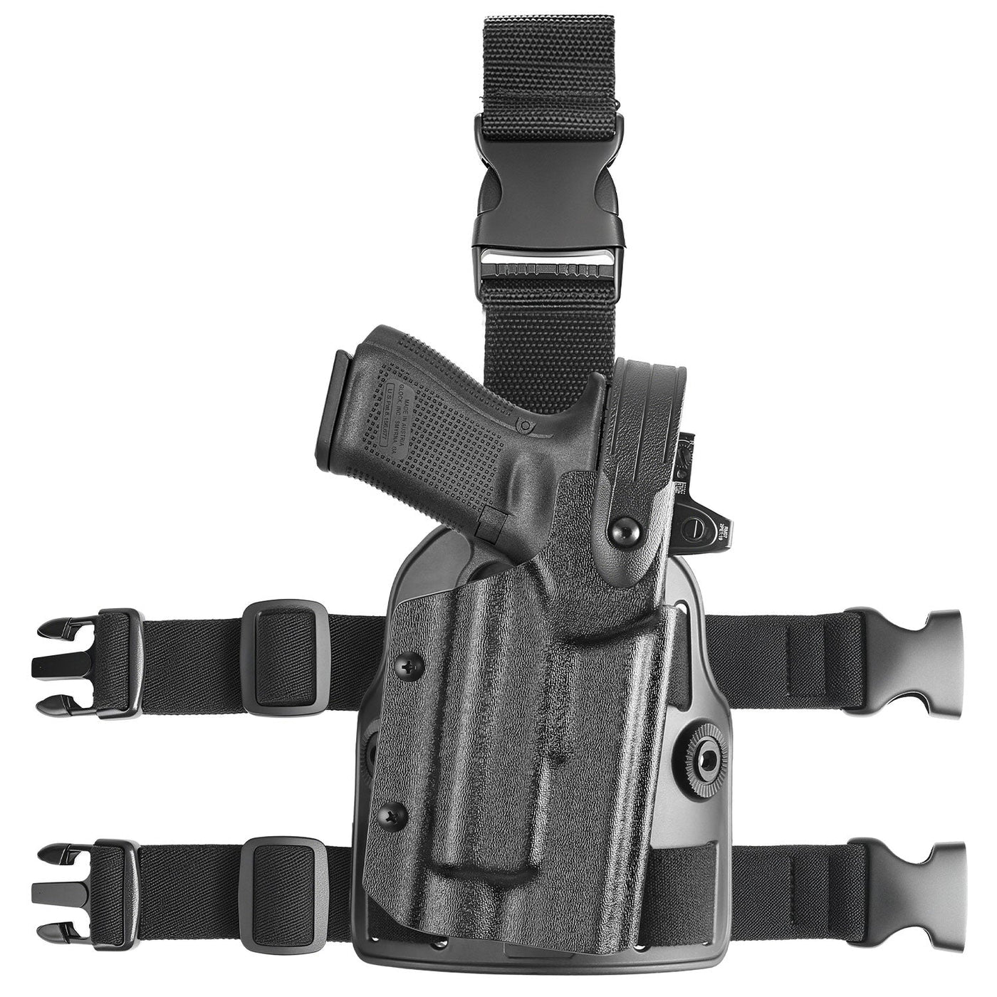 WARRIORLAND Drop Leg Platform for Glock 17/19 (Gen3-5), Glock 22/23/31/32 (Gen3-4), Glock 19X/44/45 w/TLR-1- Level 2 Holster + Mag Holes - Adjustable (No Mag Pouches) Red dot compatible - WARRIORLAND