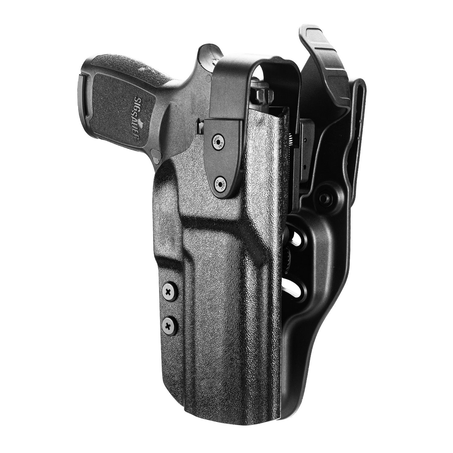 P320 Holster Level II Retention w/Hook Guard & Rotating Hood: Sig Sauer P320 Full Size/Compact/ P320 M17/P320 M18/P320 X Carry/P320 XFM/P320 AXG Combat/P320 X Five, Outside Waistband Holster Sig P320, Adj. Retention & Ride Height, Right|WARRIORLAND WARRIORLAND