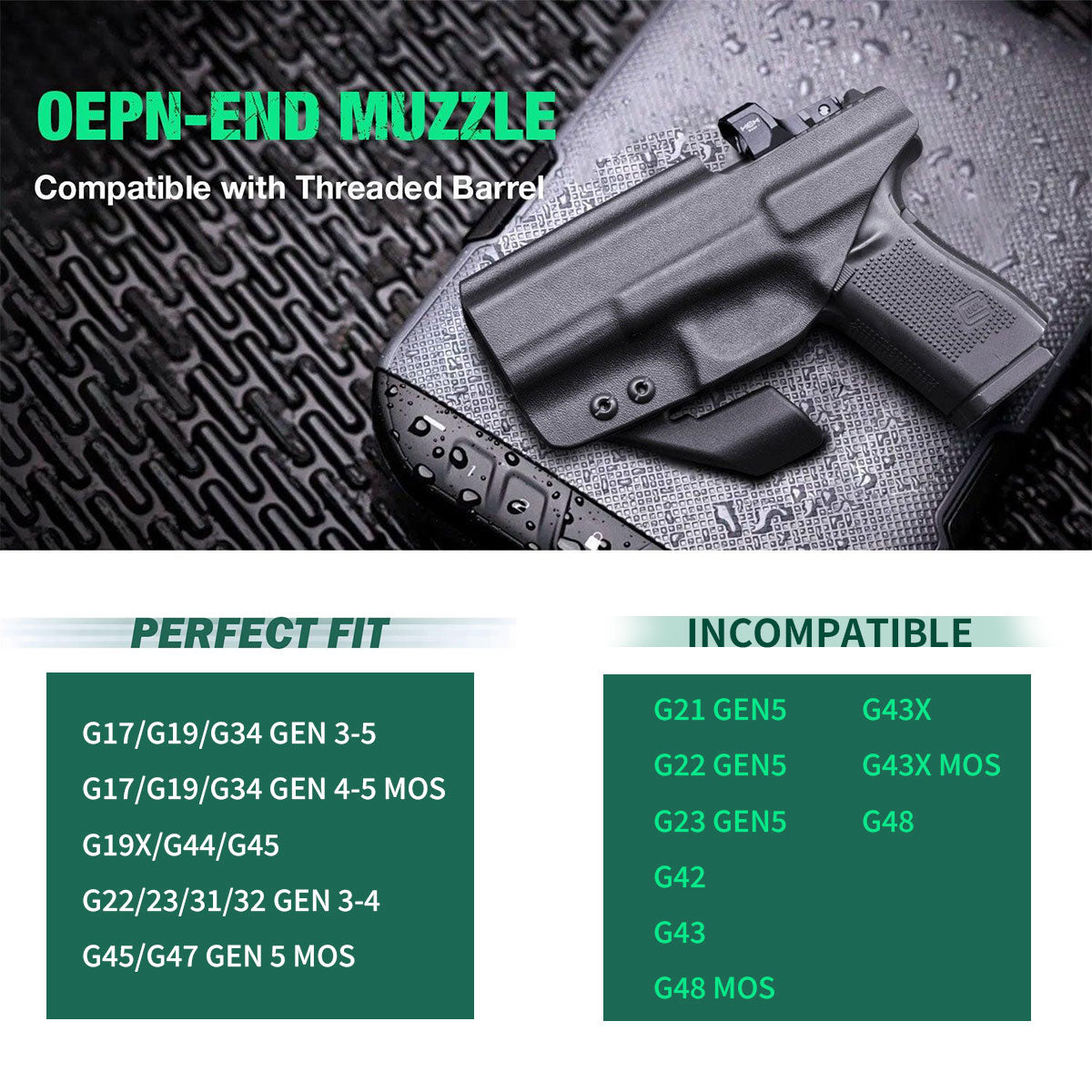Glock 17/19/34 Gen3-5、Glock 17/19 Gen 4-5 MOS、G19X G23 Gen3-4 G22 Gen3-4 G31 Gen3-4 G32 Gen3-4 G34 Gen5 MOS G44 G45 G45 MOS holster with Claw Red Dot Optics Cut Trigger Guard Holsters for Fat Guys | WARRIORLAND