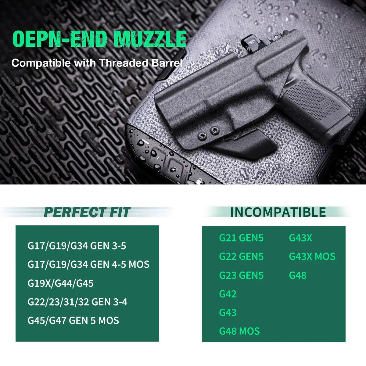 Glock 17/19/34 Gen3-5、Glock 17/19 Gen 4-5 MOS、G19X G23 Gen3-4 G22 Gen3-4 G31 Gen3-4 G32 Gen3-4 G34 Gen5 MOS G44 G45 G45 MOS holster with Claw Red Dot Optics Cut Trigger Guard Holsters for Fat Guys | WARRIORLAND WARRIORLAND