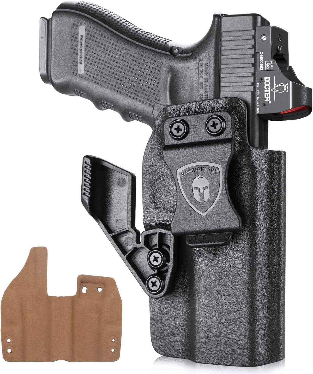 Glock 17 Gen(3-5)/G22/31 Gen(3-4) IWB Kydex Leather Lined Holsters with Optics Cut & Claw, Right Hand