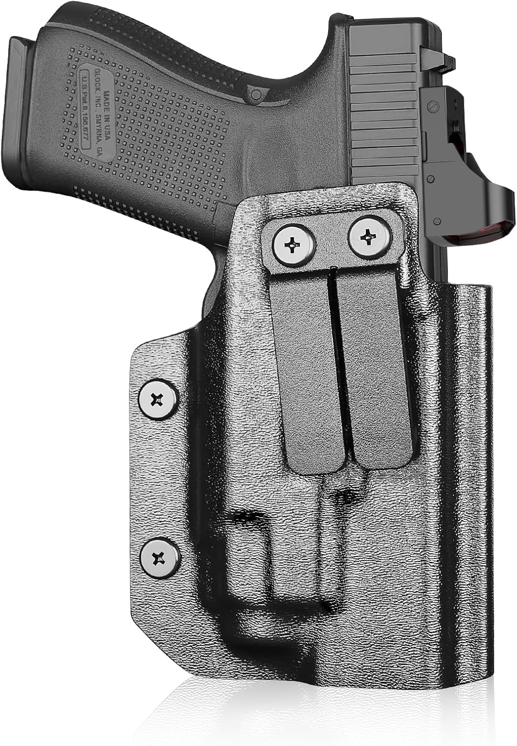 IWB Kydex Holster for Glock 19 with TLR8/ TLR8A, Fit Glock 17/19 Gen 3-5, 23/32 Gen 3-4 & 19X/ 44/45, Inside Waistband Conceal Carry, Optic Cut, Adj. Cant & Retention, Right Hand.