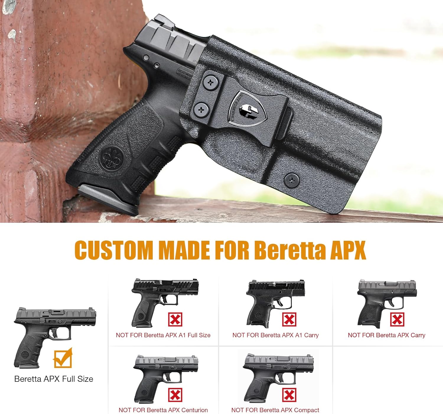 WARRIORLAND IWB Kydex Holster Compatible with Beretta APX Full Size Adjustable Cant & Retention Concealed Carry Posi-Click Lock Right Hand.