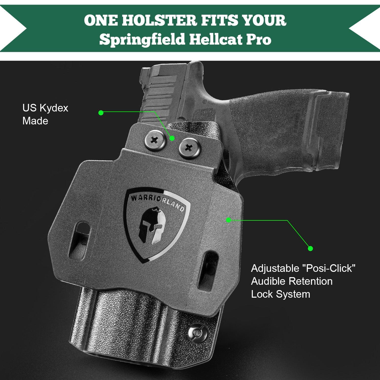 Hellcat Pro Holster OWB Kydex Holster Optics Cut: Springfield Armory Hellcat Pro & Hellcat Pro OSP Pistol, Outside Waistband Open Carry OSP Holster with 1.75 Inch Paddle, Adj. Retention & Cant, Right|WARRIORLAND WARRIORLAND