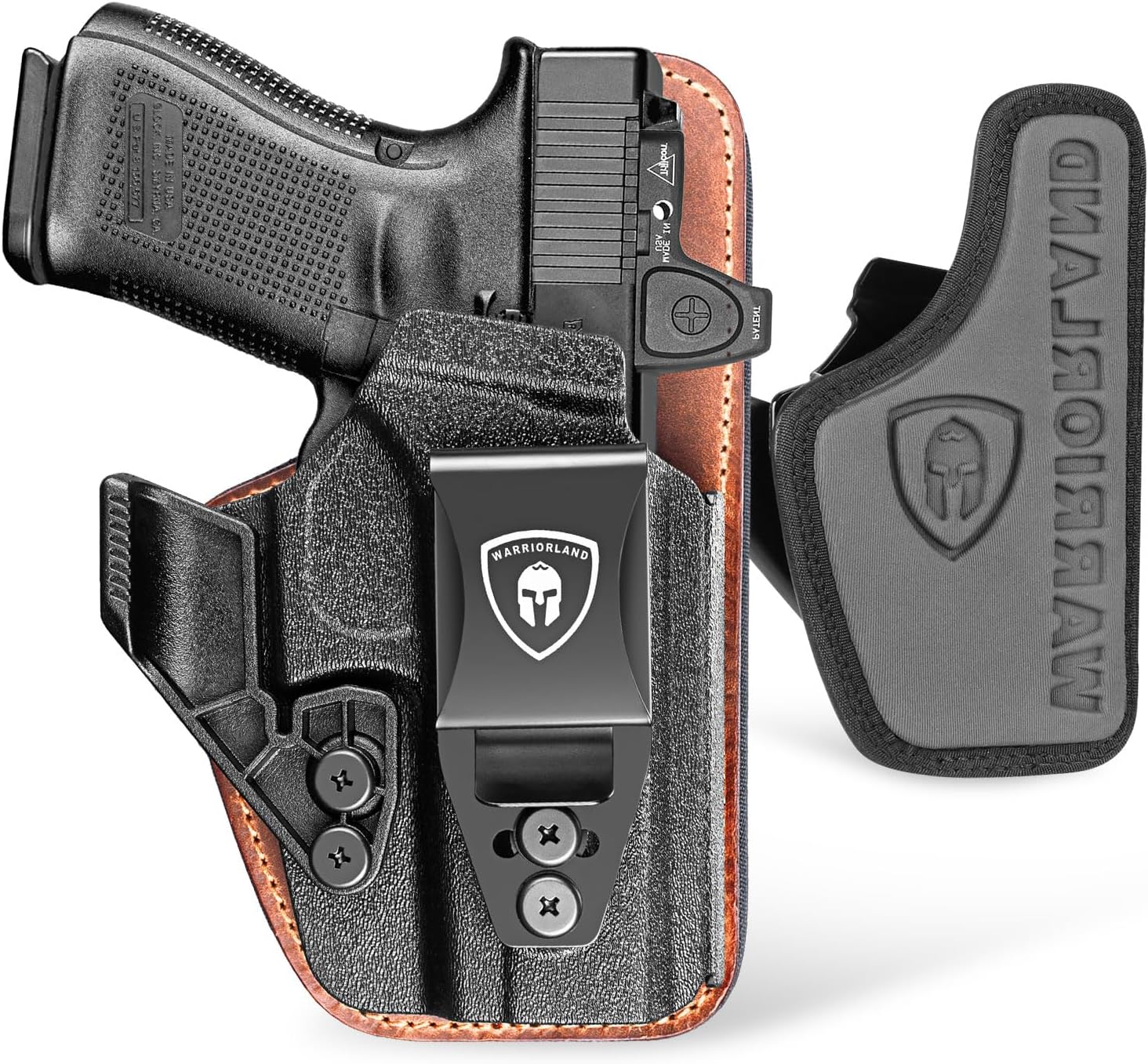 WARRIORLAND IWB Hybrid Holster Compatible with Glock 17/ 19 Gen 3-5 & 23/ 32 Gen 3-4 & G19X 44 45 & their MOS version, Concealed Carry Polymer & Leather Holster with Claw/Optics Cut Ready, Right Hand(Brown).