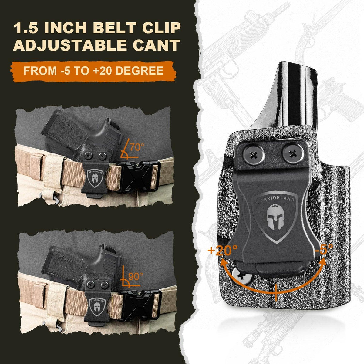 Ruger LCP MAX Holster IWB Kydex Holster Optics Cut: Ruger LCP Max .380 Pistol, Inside Waistband Appendix Carry MAX .380 Holster, Adj. Retention & Cant, Right/Left Hand Optional|WARRIORLAND WARRIORLAND