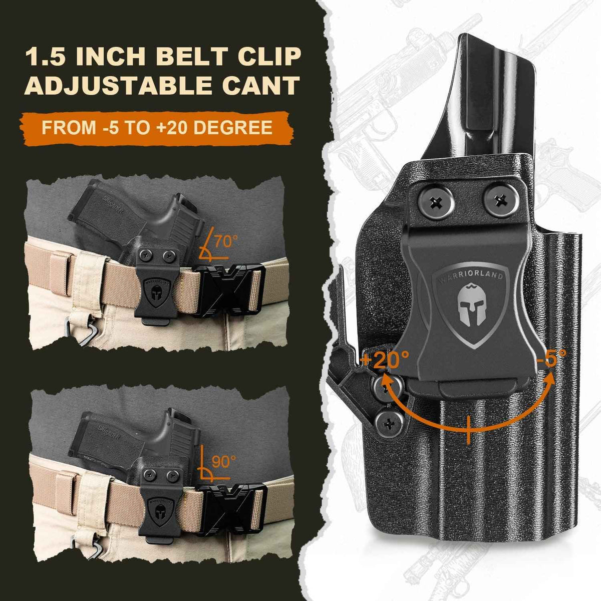 Kydex IWB Holster with claw Optics Cut for P226 LEGION'' Barrel, Inside Waistband Appendix Concealed Carry Holster P226, Adj. Cant & Posi-Click Retention, Right Hand | WARRIORLAND