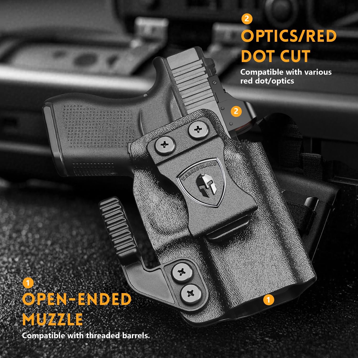 WARRIORLAND Kydex Holster, Fits Glock 43 / 43X / 43X MOS, IWB Carry, Adj. Retention, with Claw & Right-Hand.