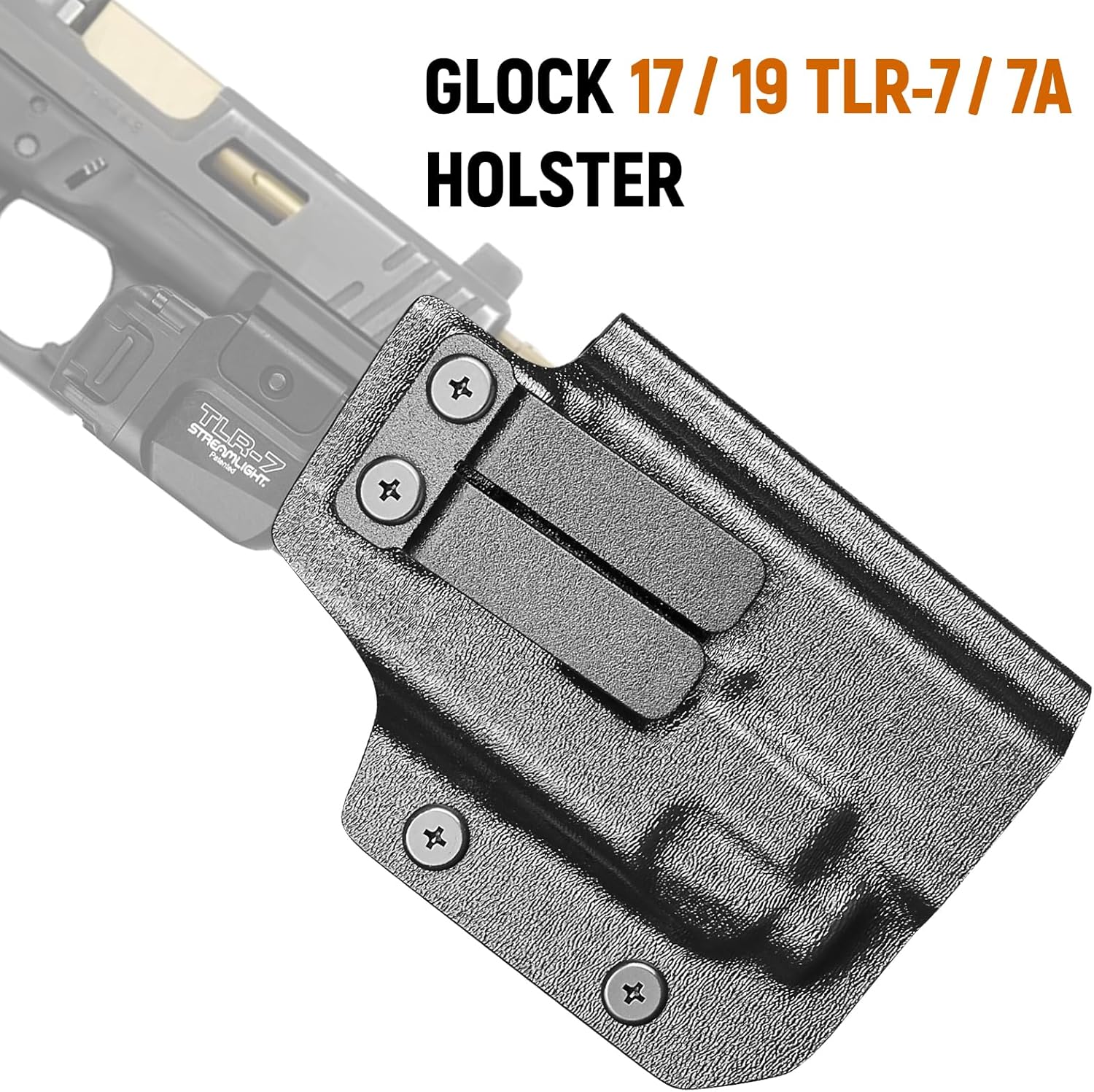 IWB Kydex Holster for Glock 19 with TLR7/ TLR7A, Fit Glock 17/19 Gen 3-5, 23/32 Gen 3-4 & 19X/ 44/45, Inside Waistband Conceal Carry, Optic Cut, Adj. Cant & Retention, Right Hand.