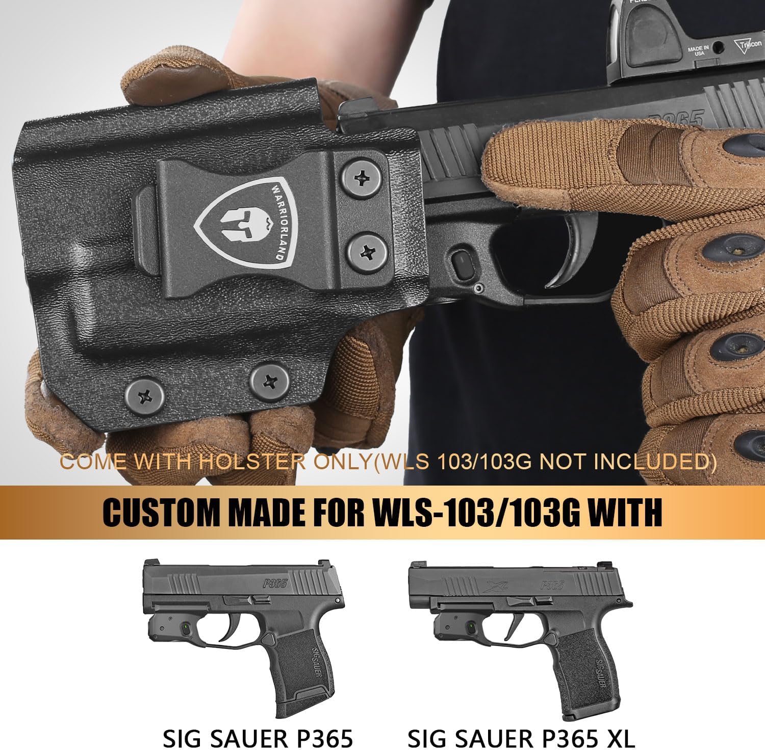 Warriorland Left Hand IWB Holster for Sig P365/P365XL, WLS-103/103G Compatible, Optic Ready Kydex (Holster Only).