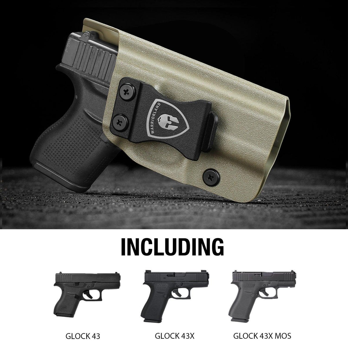 G43 / G43X & G43X MOS Holster, IWB Tan Color Kydex Holster Compatible with 43 / 43X / 43X MOS Pistol, Inside Waistband Appendix Carry, Adj. Posi-Click Retention & Cant, Right Hand|WARRIORLAND WARRIORLAND