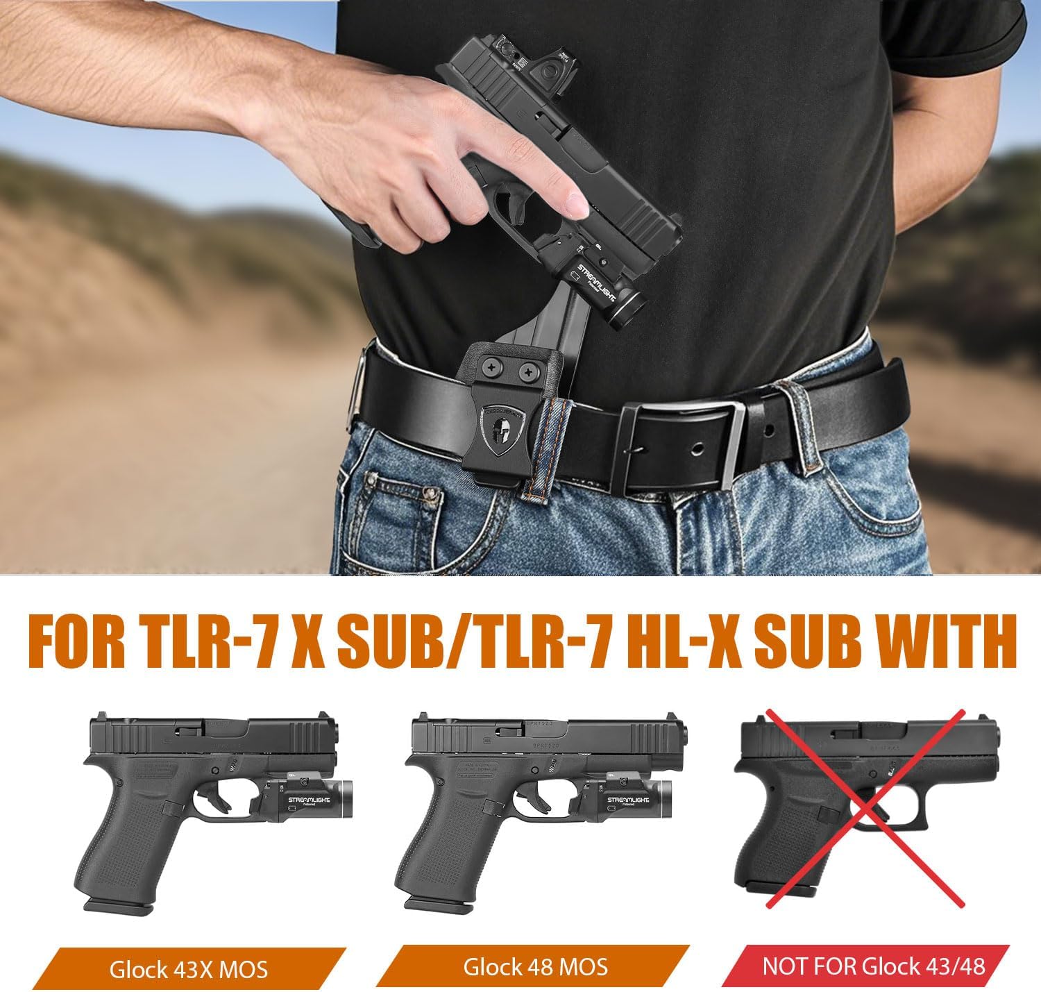 WARRIORLAND IWB Kydex Holster for Glock 43X MOS / 48 MOS with TLR-7X Sub or TLR-7 HL-X Sub โ Optic Cut | Full Sweat Guard | Posi-Click Retention | Adj. Cant & Retention, Right Hand.