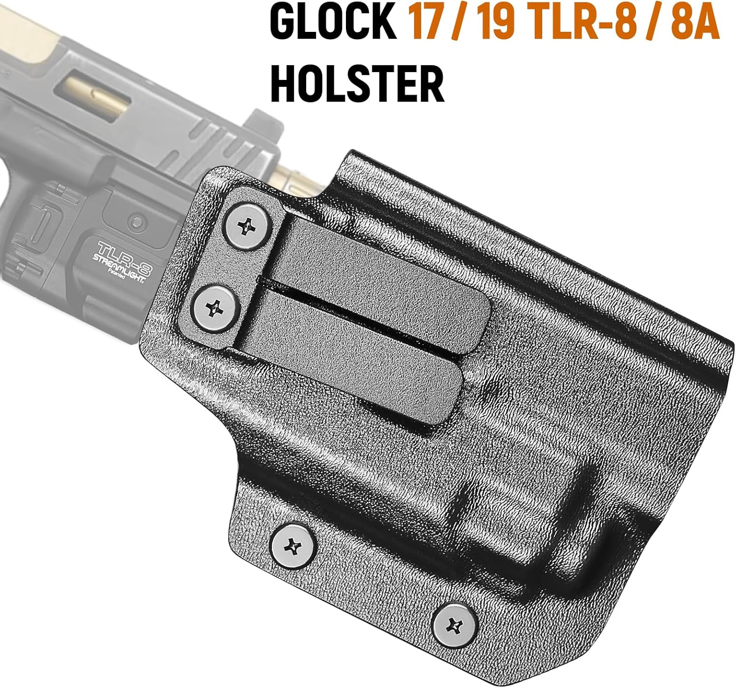 IWB Kydex Holster for Glock 19 with TLR8/ TLR8A, Fit Glock 17/19 Gen 3-5, 23/32 Gen 3-4 & 19X/ 44/45, Inside Waistband Conceal Carry, Optic Cut, Adj. Cant & Retention, Right Hand.