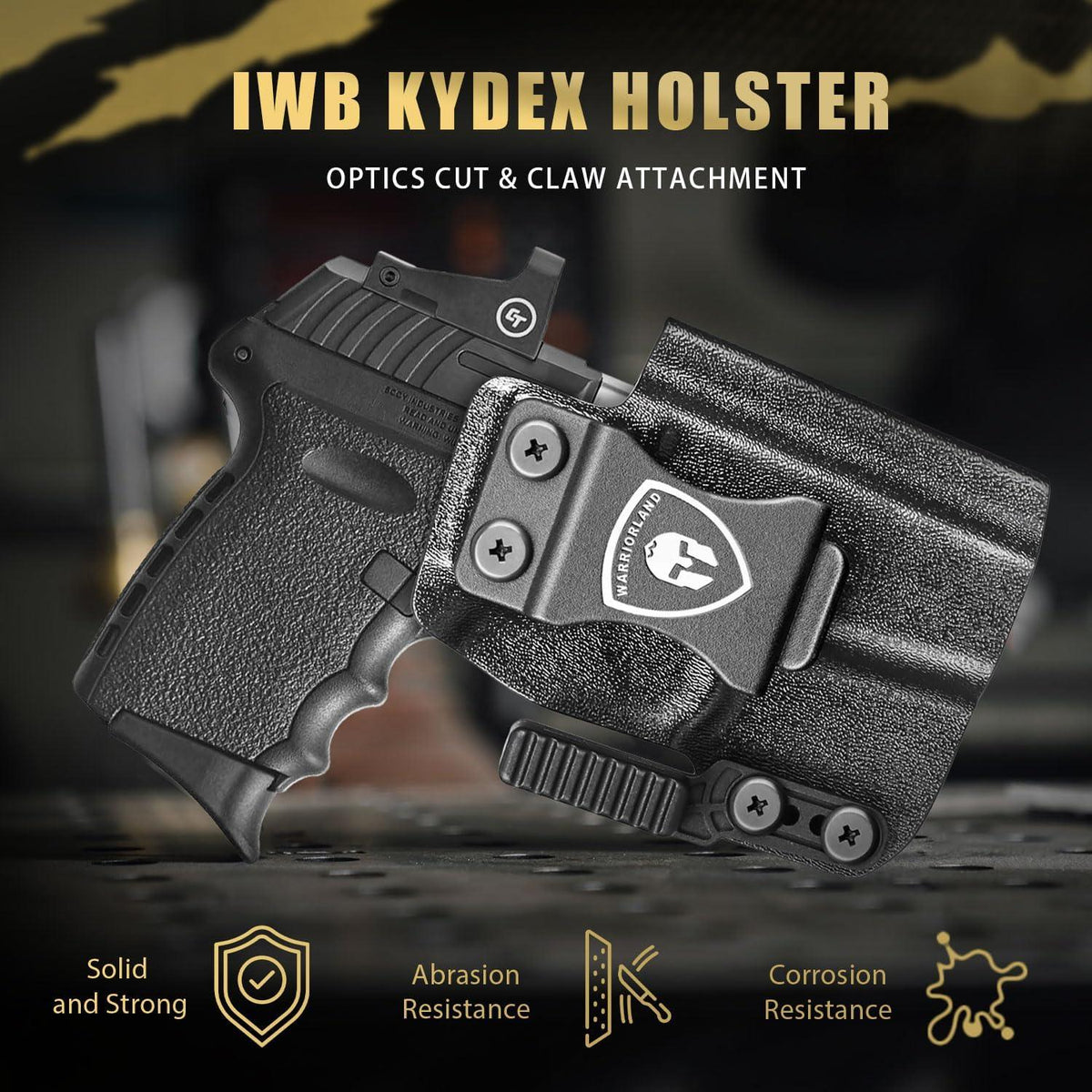 IWB Kydex Holster with Claw Attachment and Optic Cut Fit SCCY CPX-1 & CPX-2 GEN 1-2 Pistol - Not Fit GEN 3, Inside Waistband Appendix Carry SCCY Holster, Adj. Cant & Retention, Right Hand|WARRIORLAND WARRIORLAND