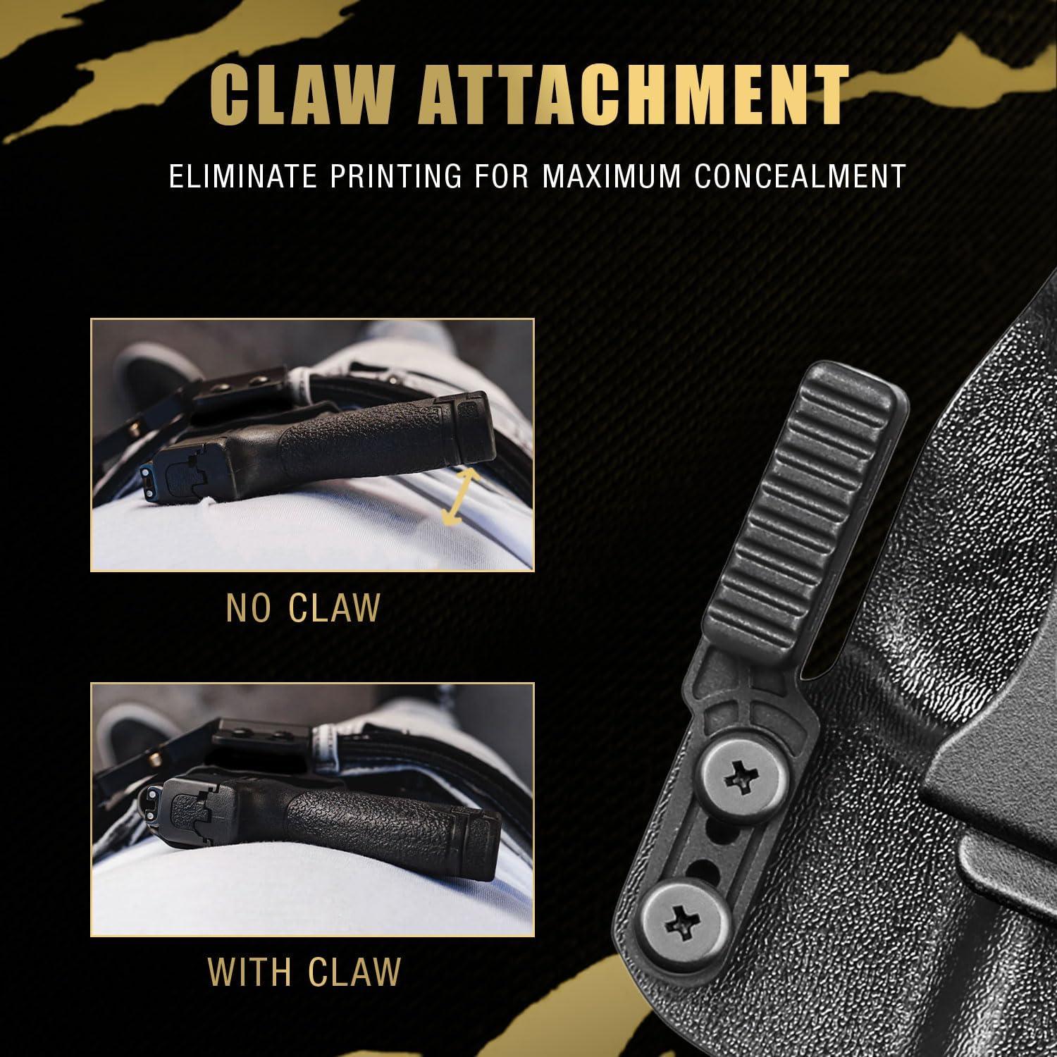 IWB Kydex Holster with Claw Attachment and Optic Cut Fit SCCY CPX-1 & CPX-2 GEN 1-2 Pistol - Not Fit GEN 3, Inside Waistband Appendix Carry SCCY Holster, Adj. Cant & Retention, Right Hand|WARRIORLAND WARRIORLAND