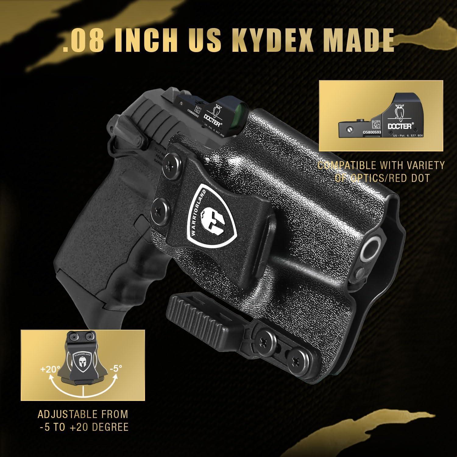 IWB Kydex Holster with Claw Attachment and Optic Cut Fit SCCY CPX-1 & CPX-2 GEN 1-2 Pistol - Not Fit GEN 3, Inside Waistband Appendix Carry SCCY Holster, Adj. Cant & Retention, Right Hand|WARRIORLAND WARRIORLAND