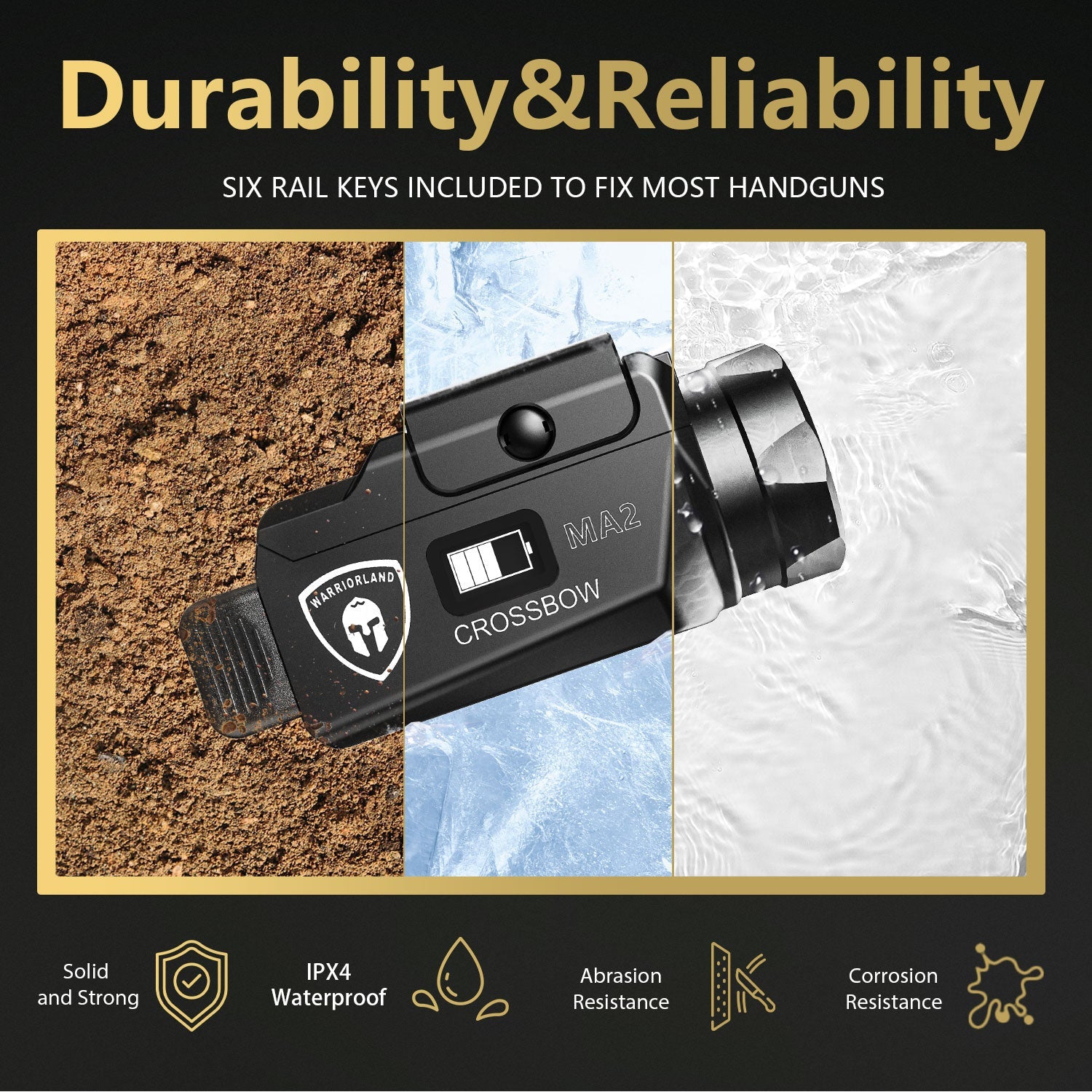 WARRIORLAND MA2 Compact Pistol Light, Fits G17/ G19/ P365/ G3C/ G2C/ M&P 9/Hellcat Pro/1911 and Other 60+ Handguns, 800-Lumen Universal Rail Mounted Tactical Weapon Flashlight, Screen Power Indicator WARRIORLAND