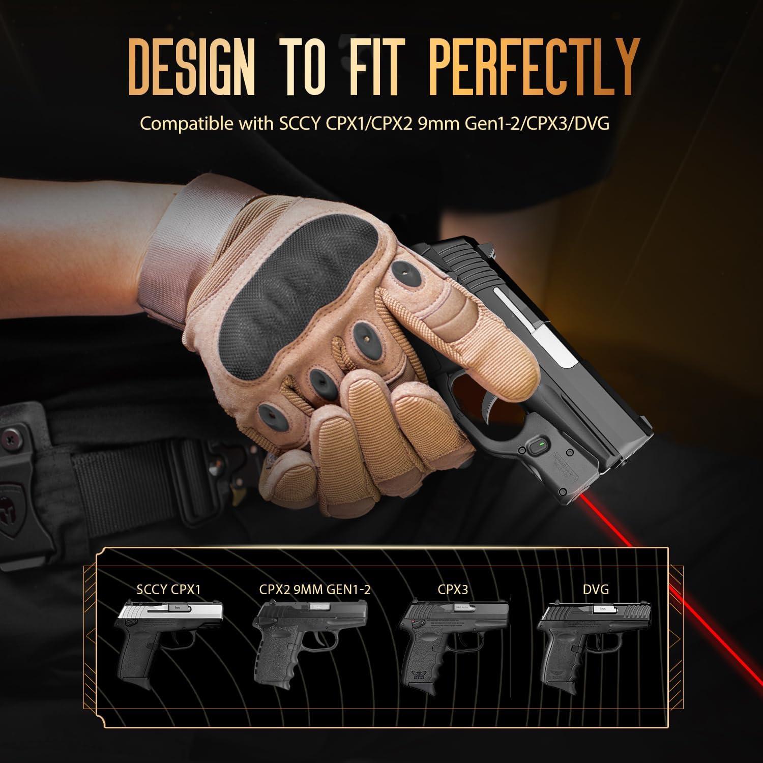 WARRIORLAND Kydex Holster for Gun with Laser Light Combo Fit for SCCY CPX1/CPX2 9mm Gen 1-2 Pistol, WLS-107 Laser Beam Sight with Power Indicator & Concealed Carry IWB Right-Hand Holster