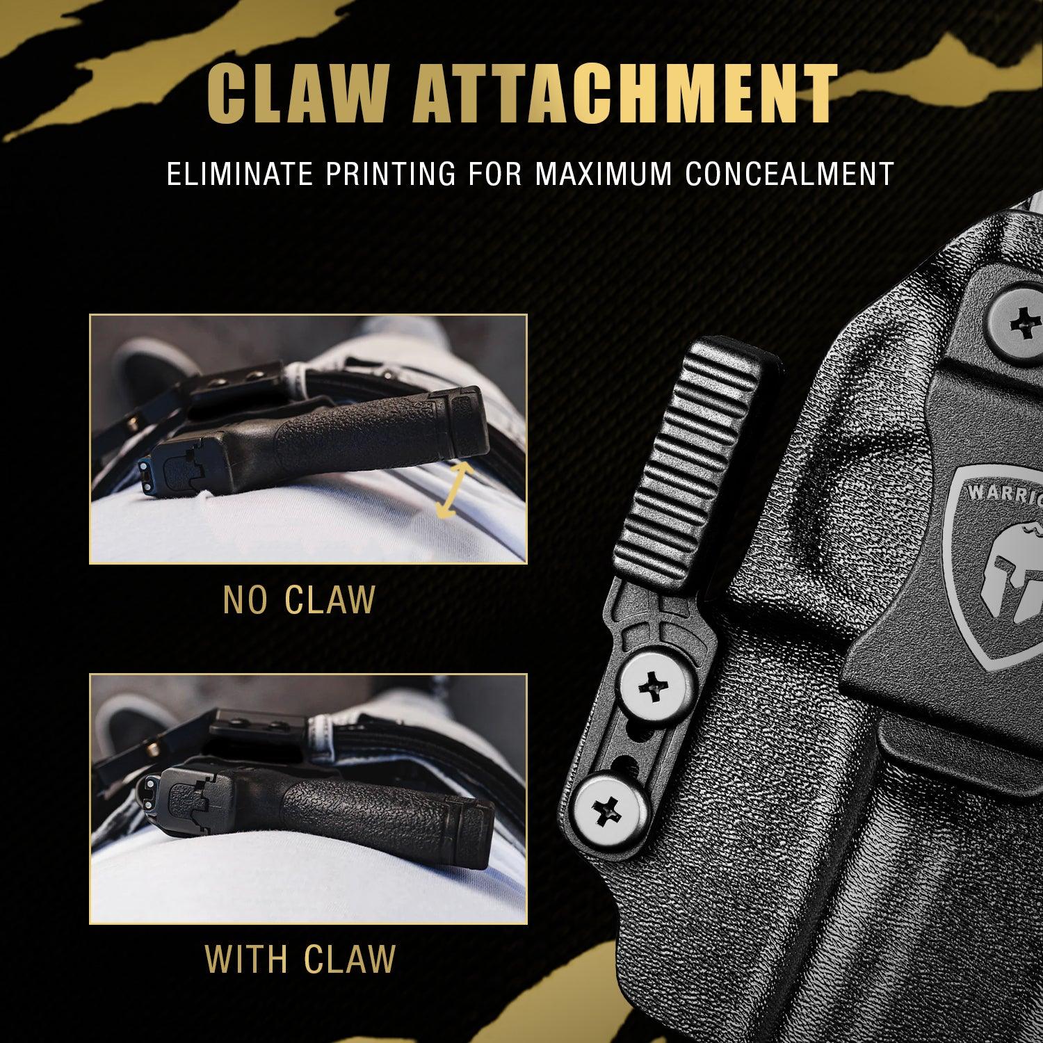 IWB Kydex Holster with Claw and Optic Cut: Glock 17/19/26/34 Gen3-5、Glock 17/19 Gen 4-5 MOS、Glock 23/32 Gen3-4,G19X G26 Gen5 MOS G34 Gen5 MOS G44 G45 G45 MOS Inside Waistband Appendix Carry G19 Holster, Adj. Cant & Retention, Right Hand|WARRIORLAND WARRIORLAND