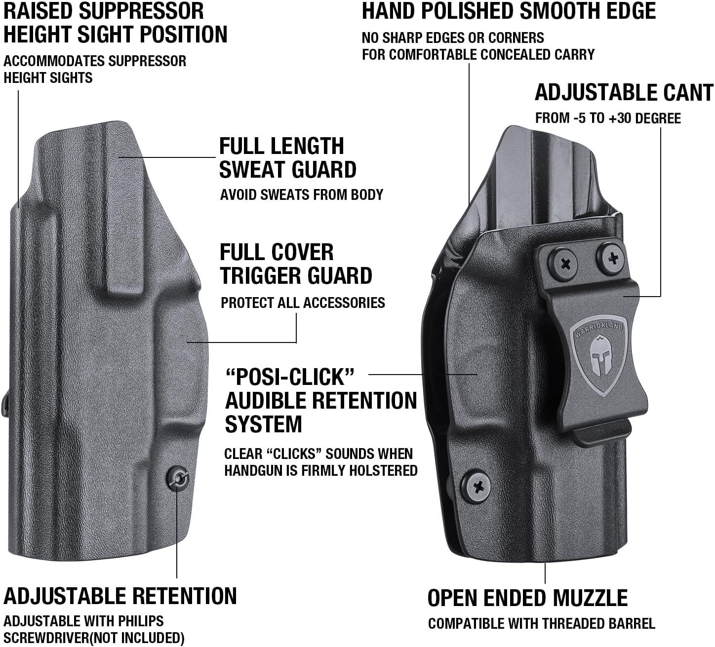 IWB Kydex Holster Custom Fit: Glock 17/19/34 Gen3-5、Glock 22/23/31/32 Gen 3-4、Glock 19/44/45,Adj. Cant & Retention, Right Hand|WARRIORLAND WARRIORLAND