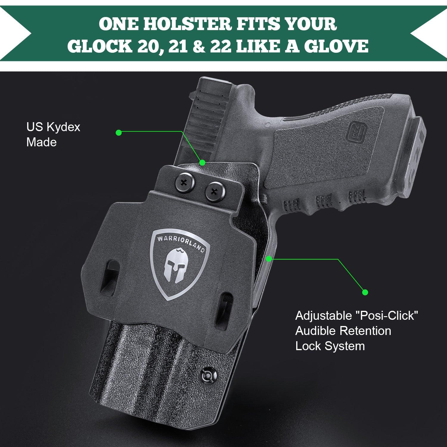 WARRIORLAND Compatible with Glock 20 21 22 Holster OWB Kydex Holster Optics Cut: G21 / G20 (Gen 3 4 5) & G22 Gen 5, Outside Waistband Open Carry G21 Holster with 1.75 Inch Paddle, Adj. Retention WARRIORLAND