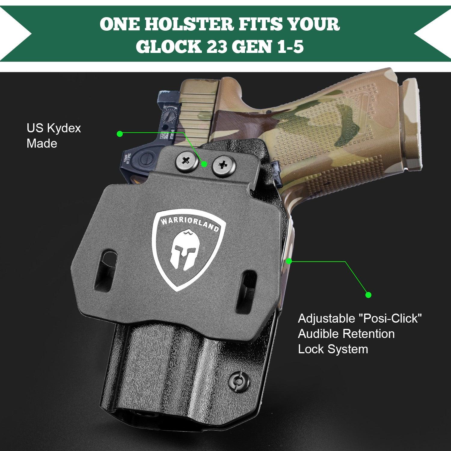 G23 Holster OWB Kydex Holster Optics Cut Fit G23 Gen 1-5 Pistol, Outside Waistband Open Carry G23 Gen 5 Holster with 1.75 Inch Paddle, Adj. Retention, Right Hand/Left Hand|WARRIORLAND WARRIORLAND