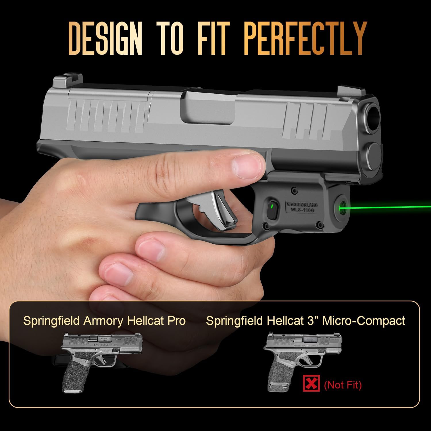 WARRIORLAND Kydex Holster for Gun with Green Laser Light Combo Fit for Hellcat Pro Pistol, WLS-110G Laser Beam Sight with Power Indicator & Concealed Carry IWB Right-Hand Holster.