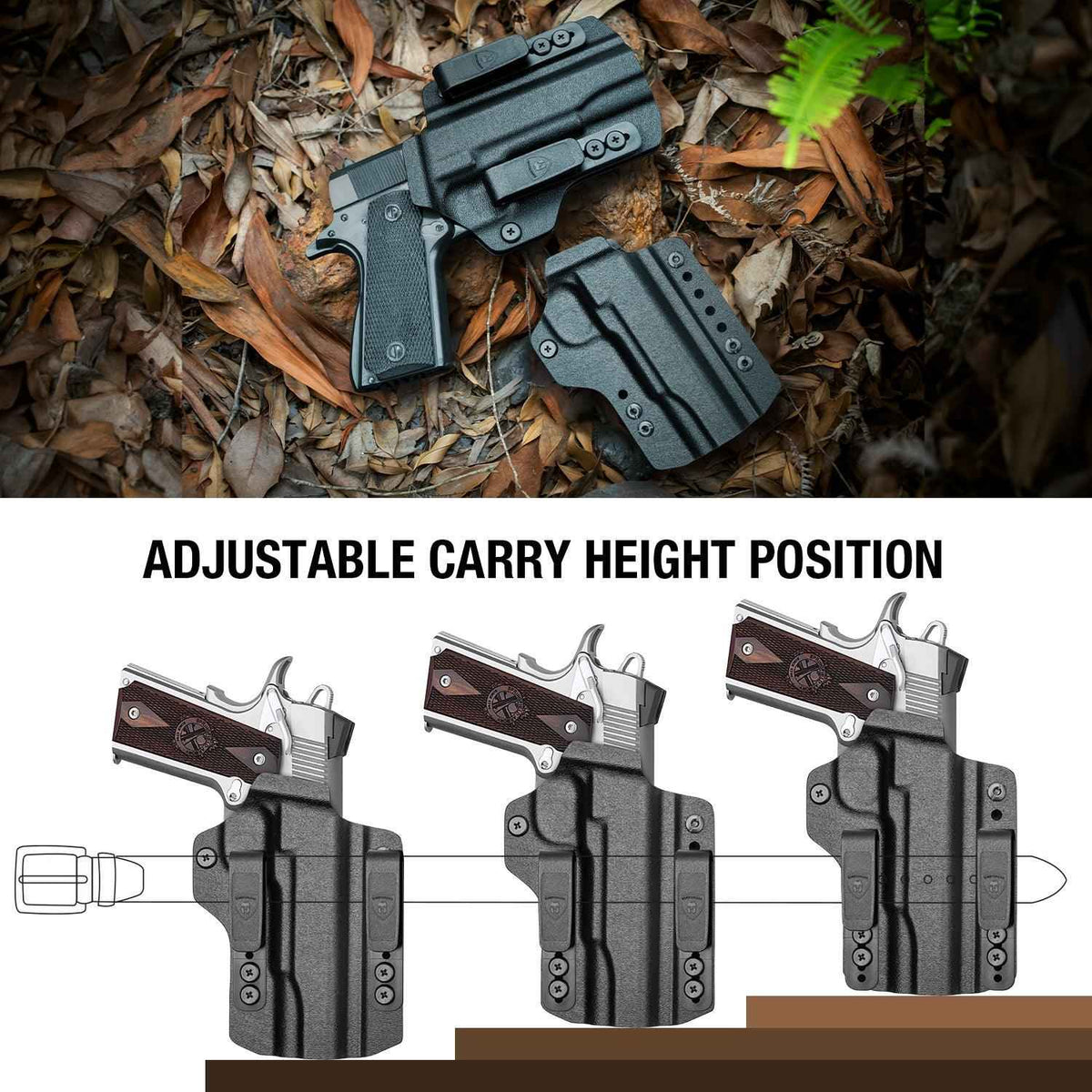 1911 IWB & OWB Convertible Holster, Fit 1911 .45ACP No Rail Pistol, Optic Ready, Adj Ride Height,Right Hand | Warriorland