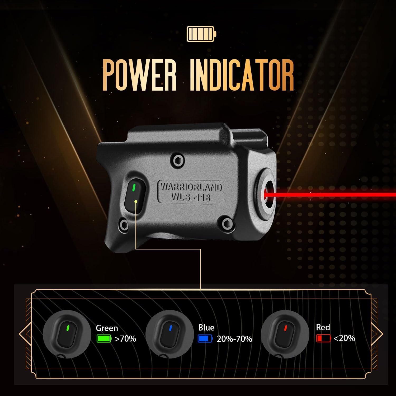 WARRIORLAND Red Laser Sight Fit Springfield Armory Hellcat (Not Fit Hellcat Pro), First Red Beam Sight with Power Indicator, Trigger Laser with Ambidextrous On/Off Switch, WLS-118.