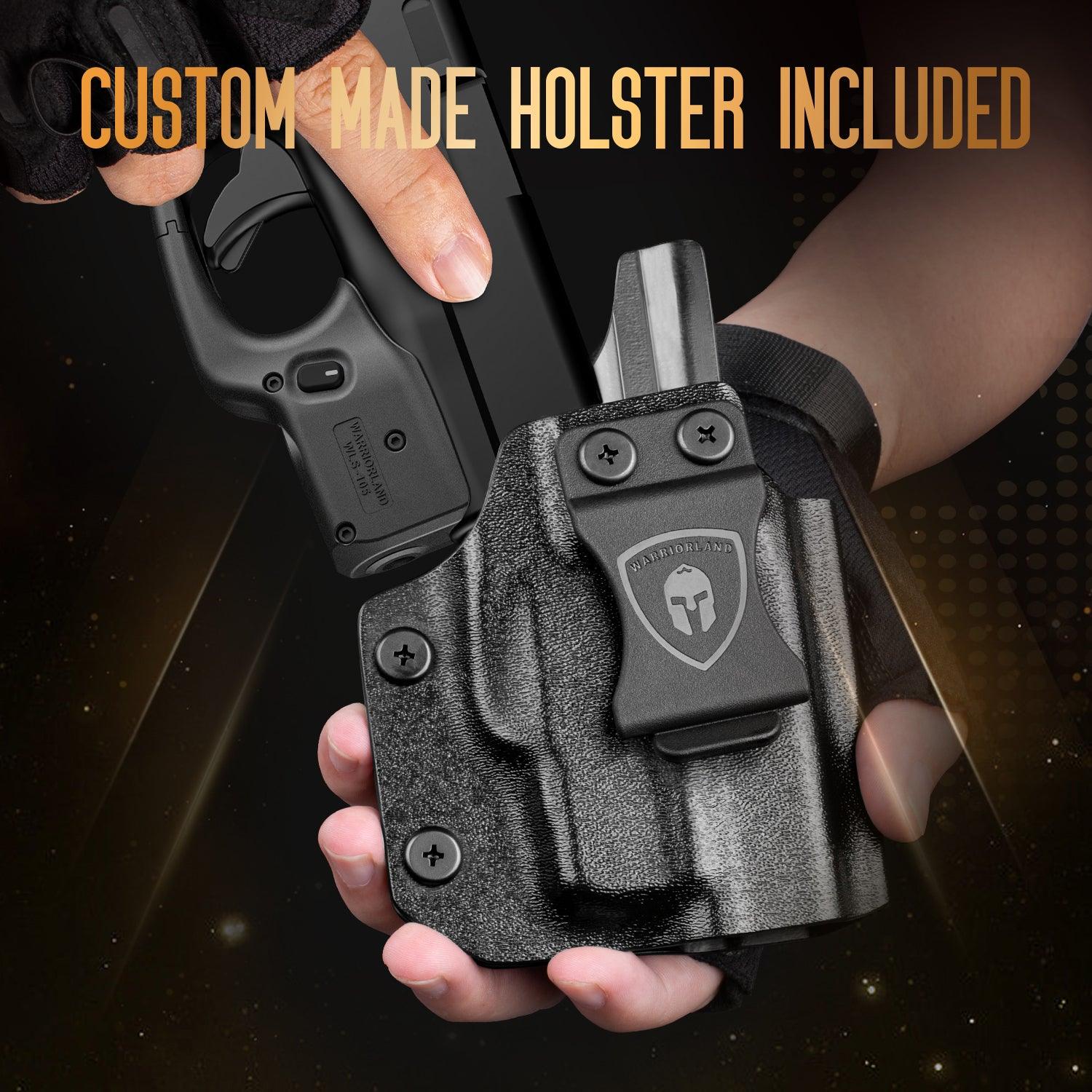 Red Laser Sight Designed to Fit Glock 43/43X(No Rail Version) with Holster, Red Beam Sight with Power Indicator, Custom-Made IWB Kydex Holster Right Hand, WLS-105 w/ G43 Holster|WARRIORLAND WARRIORLAND