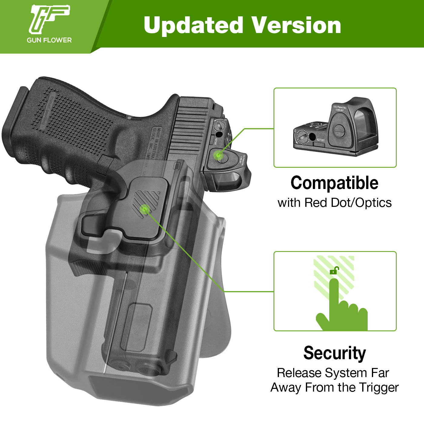 Universal OWB Holster Fit most Gun type Outside Waistband Carry Holster, Adjustable Retention, Index Finger Release,Right Hand WARRIORLAND