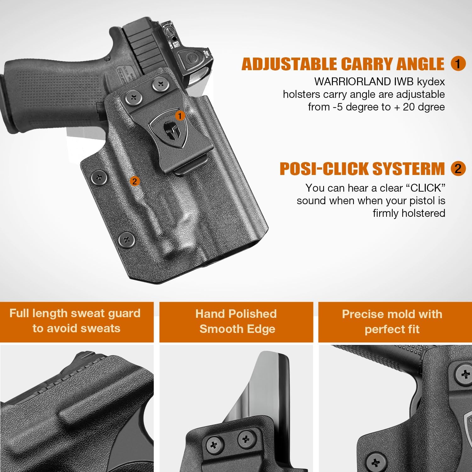 WARRIORLAND IWB Kydex Holster for Glock 43X MOS / 48 MOS with TLR-7X Sub or TLR-7 HL-X Sub โ Optic Cut | Full Sweat Guard | Posi-Click Retention | Adj. Cant & Retention, Right Hand.