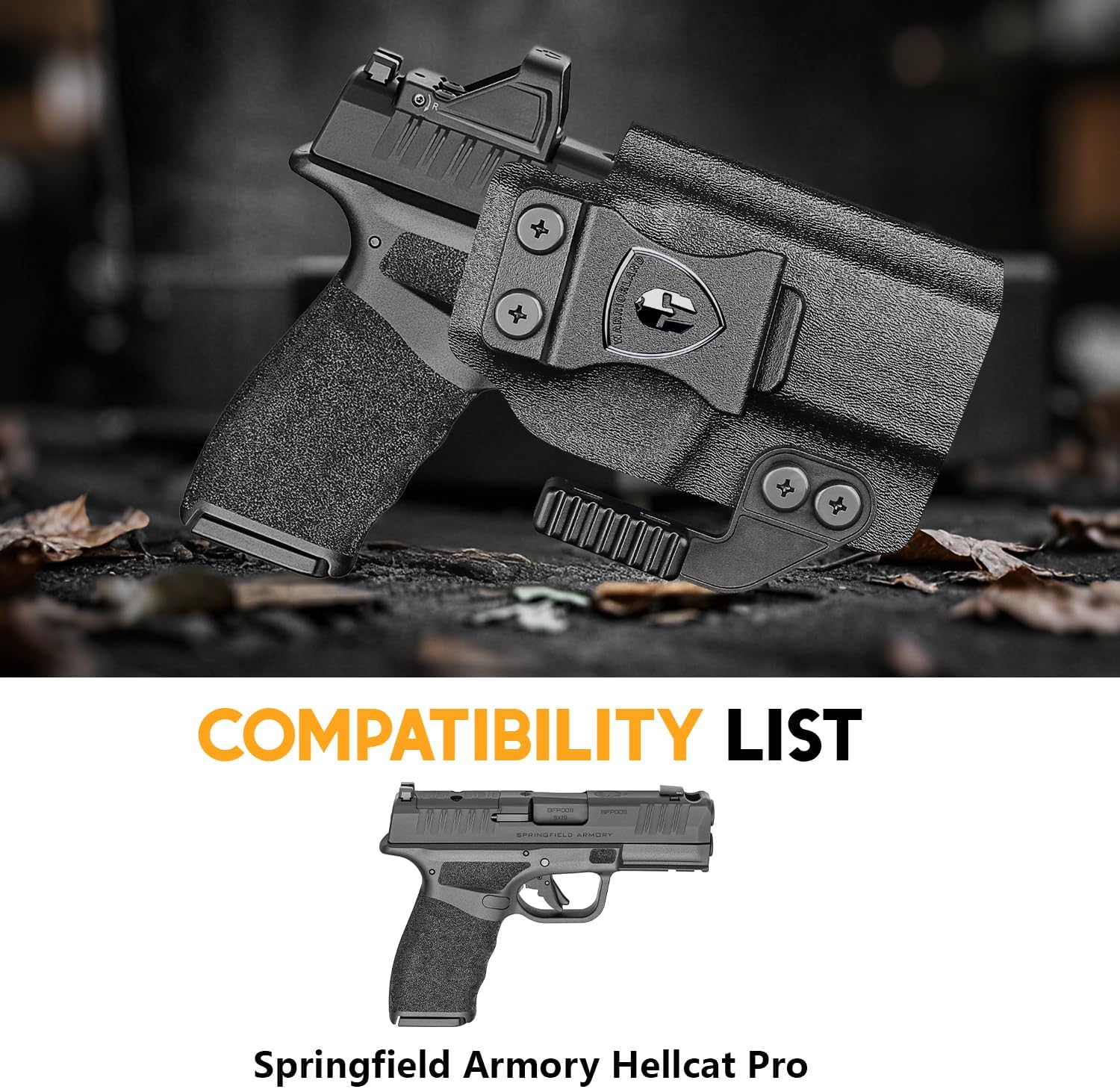 WARRIORLAND IWB Kydex Holster Compatible with Springfield Hellcat Pro, Not Fit Hellcat, Inside Waistband Appendix Conceal Carry, with Claw & Adj. Retention & Cant, Right Hand.