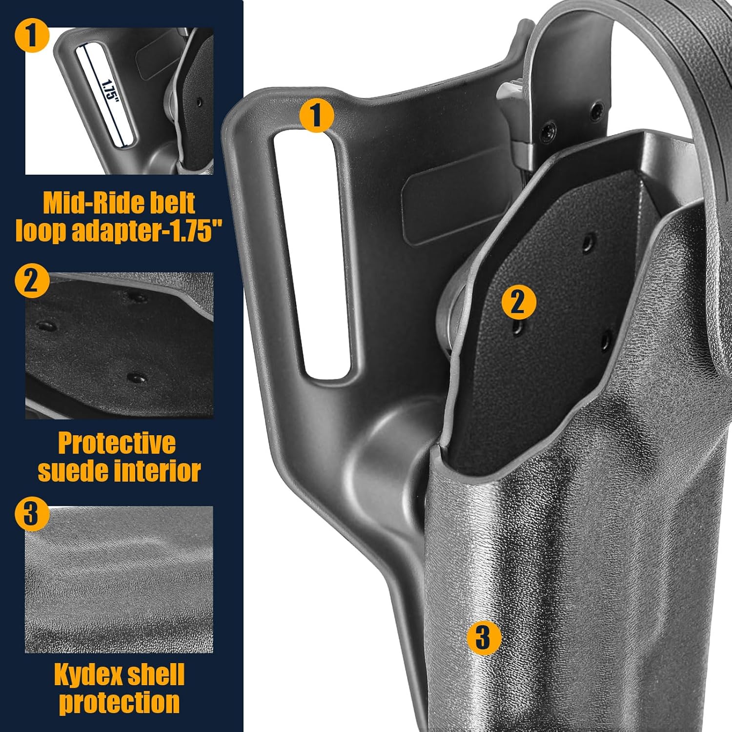 WARRIORLAND OWB Kydex Holster light bearing holster for Glock 17/19 Gen 3-5 - Thumb Release - Level II Retention - MB1/MB2/MB3 Compatible - Right Hand.