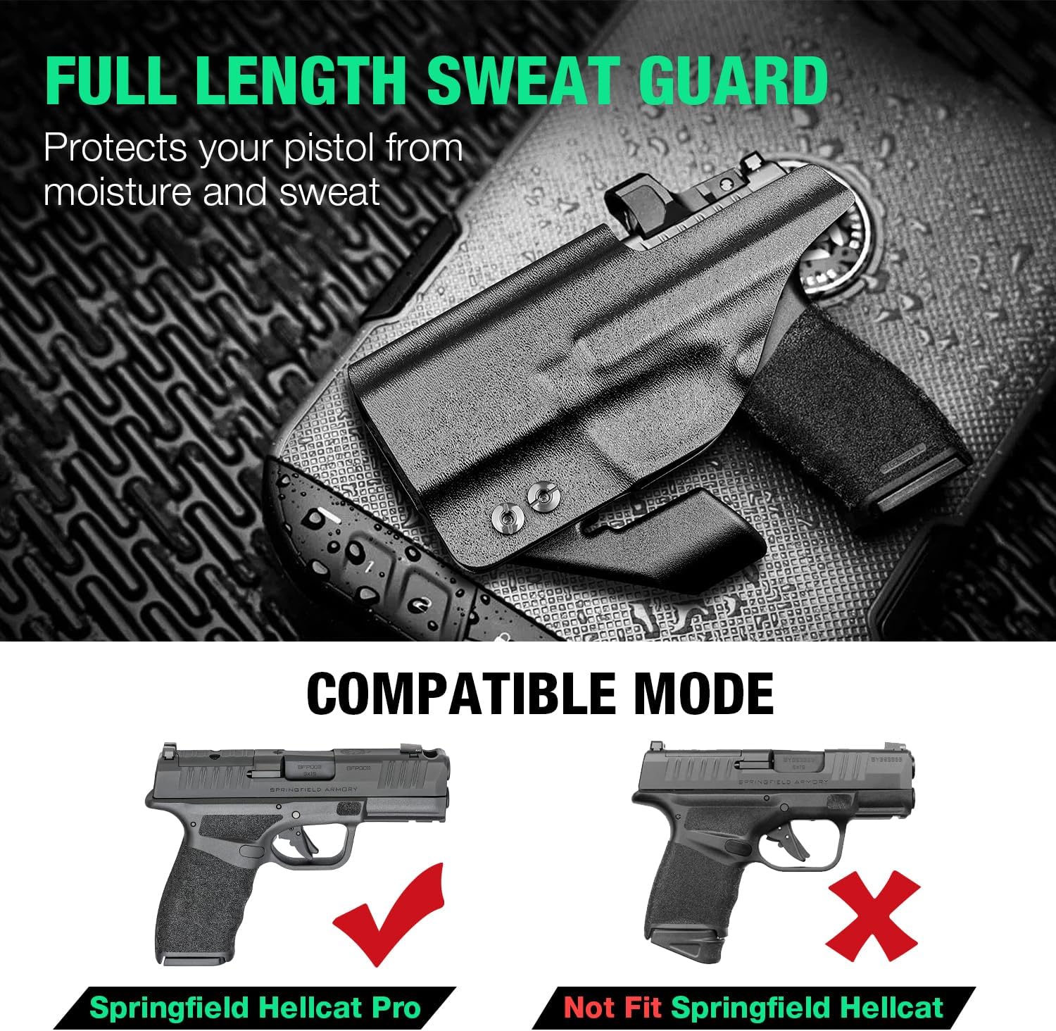 WARRIORLAND IWB Kydex Holster Optic Cut & Claw Compatible with Springfield Hellcat Pro, Inside Waistband Conceal Carry, Adj. Cant and Retention, Right Hand.