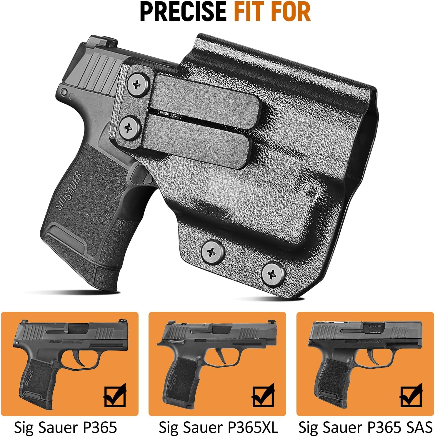 IWB Kydex Holster for P365 with TLR6, Fit Sig Sauer P365/ P365 SAS/ P365XL, Inside Waistband Conceal Carry, Optic Cut, Adj. Cant & Retention, Right Hand.