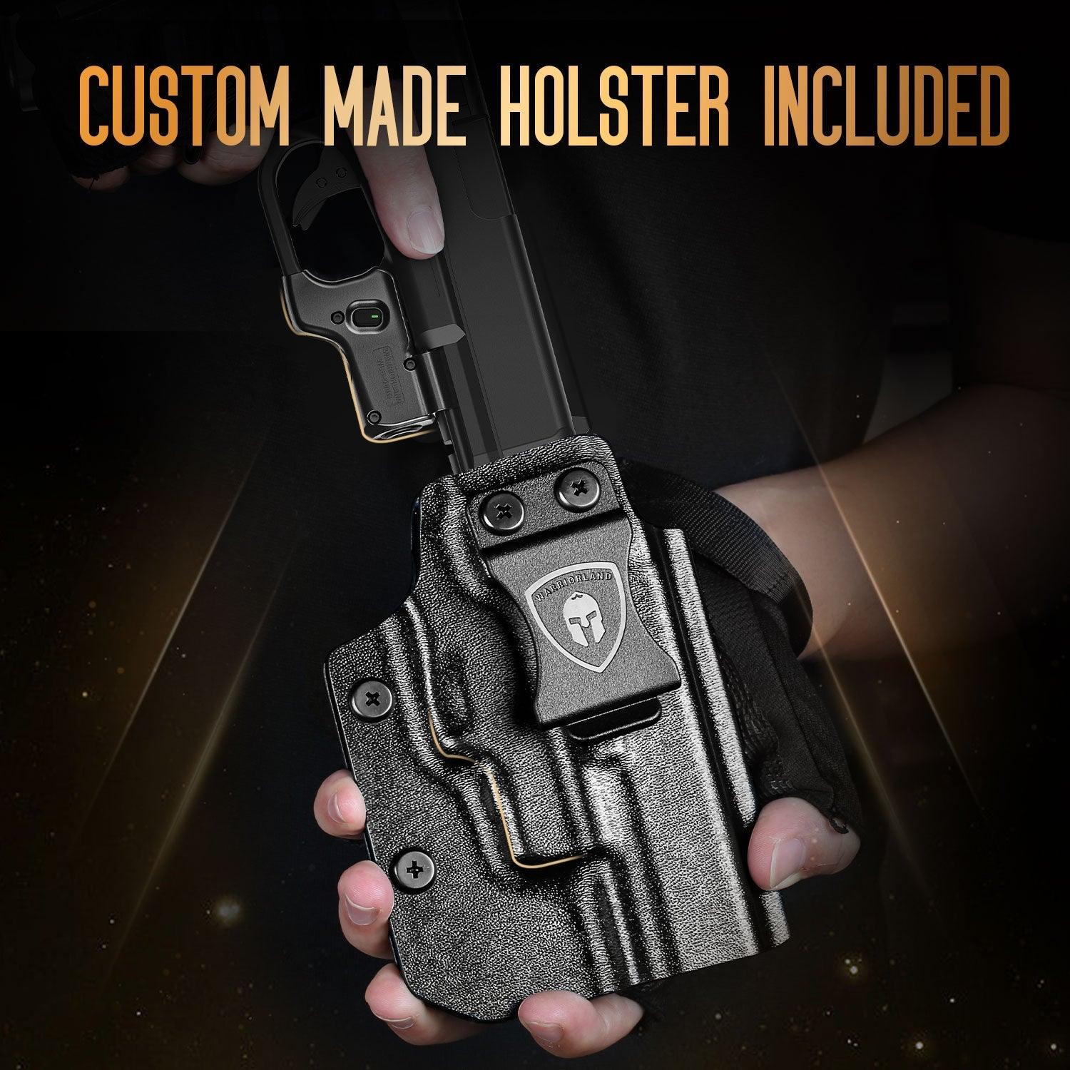 Green Laser Sight WLS-104G and Kydex Holster Combo Tailored Fit Glock 17/19/19X/23/31/32/44/45, Ultra Compact G19 Beam Sight, Gun Sight with Ambidextrous On/Off Switch & Power Indicator|WARRIORLAND WARRIORLAND